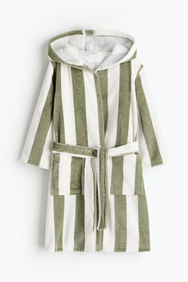 Cotton terry dressing gown - Green/White striped/Light pink/White striped/Blue/Striped/Light beige/Striped/Khaki green/Striped - 1
