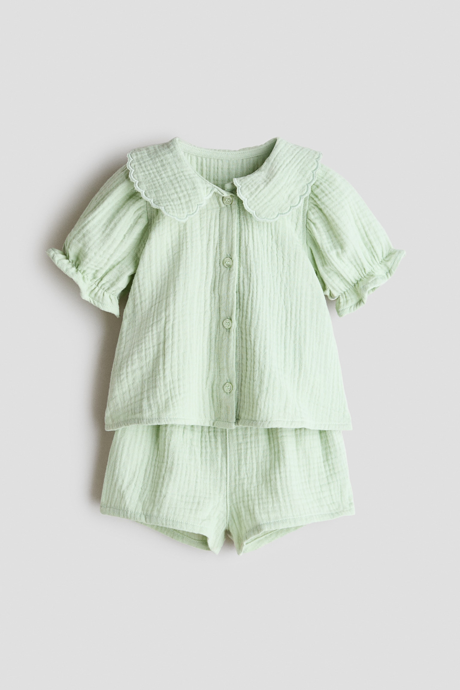2-Piece Cotton Muslin Set - Light green/White/berries - 1