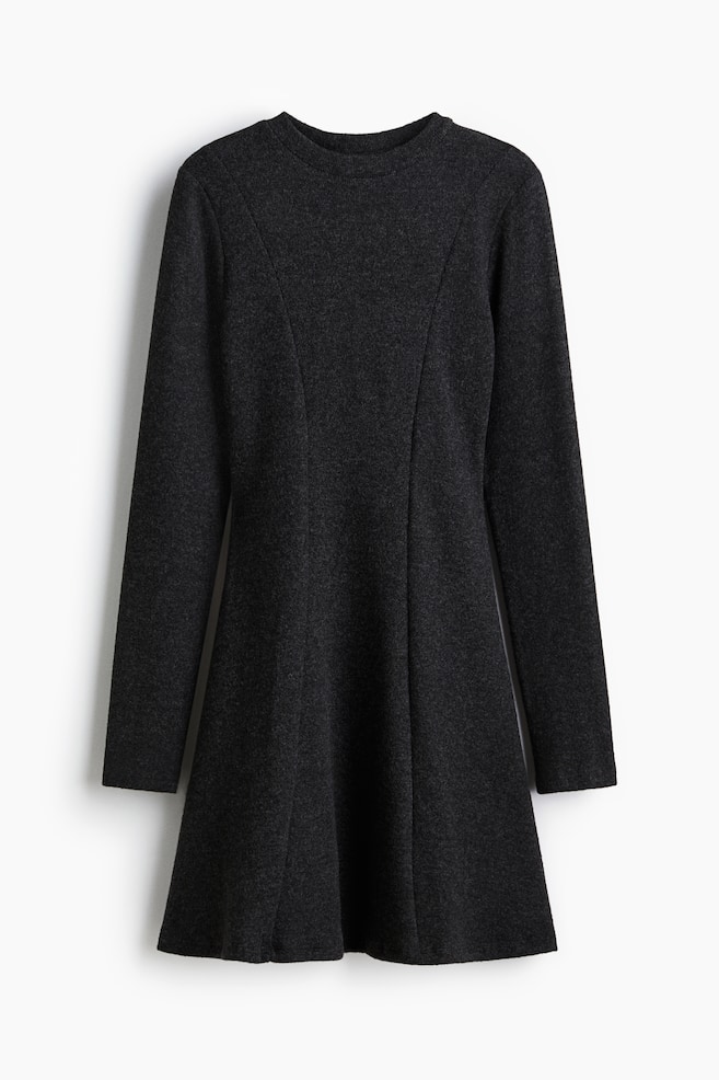 Knit Mini Dress - Dark gray melange/Taupe melange/Dark brown melange - 1