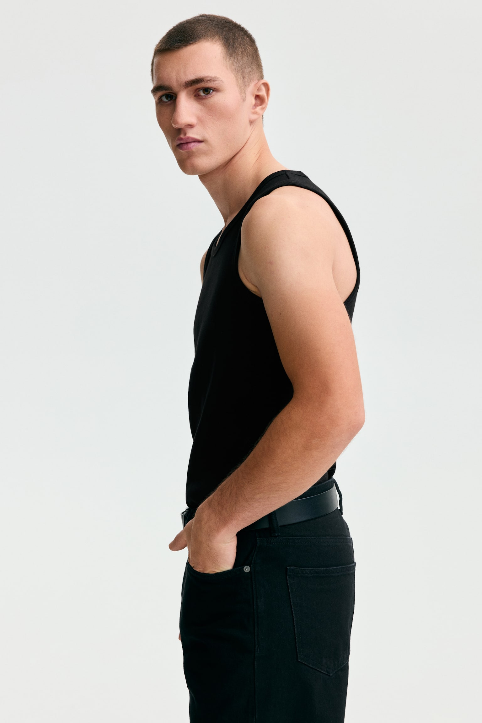 Slim Fit Ribbed vest top - Black/White/Light grey marl/Dark grey - 6