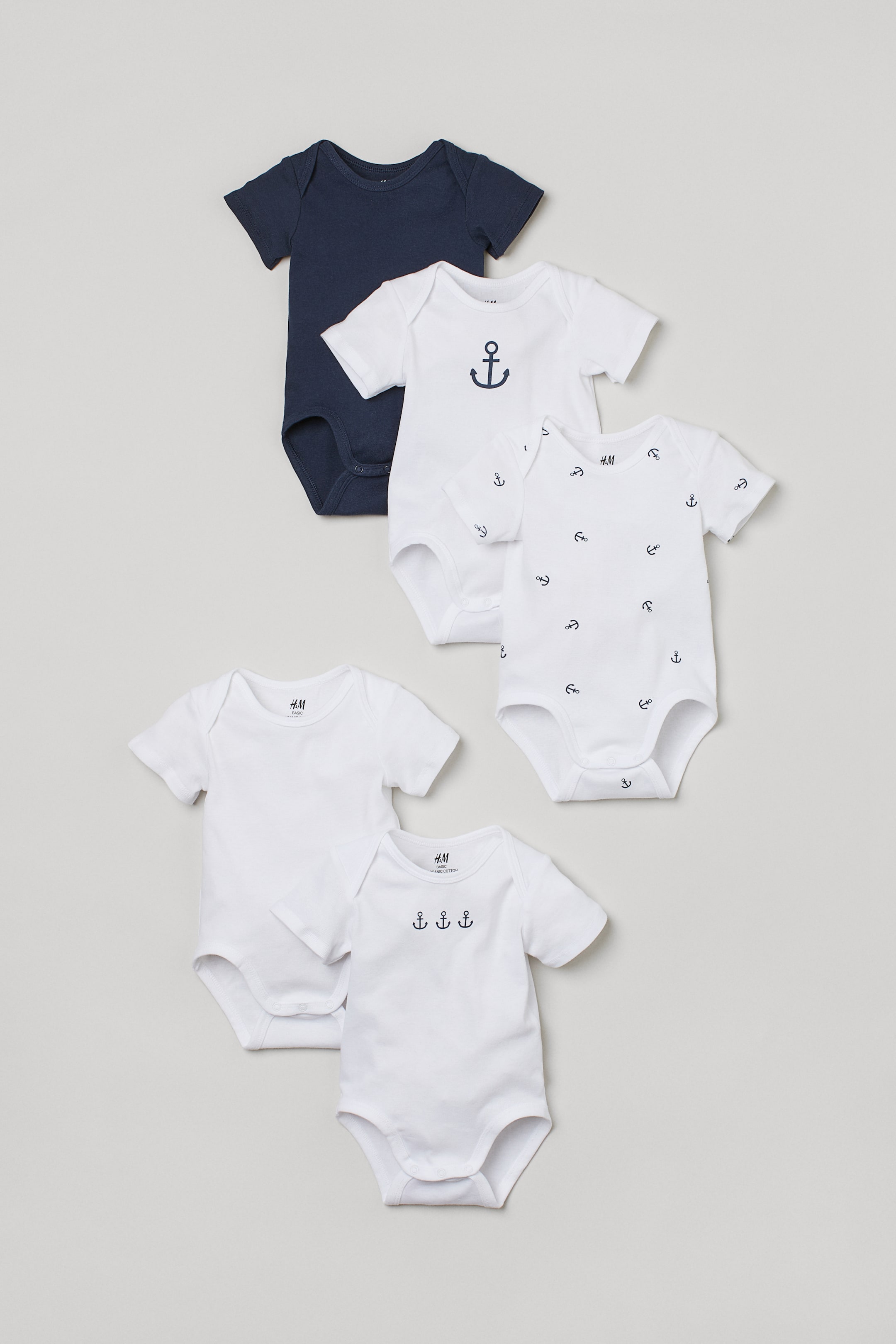 View larger image: 5-pack short-sleeved bodysuits - Navy blue/Anchor - Kids | H&M GB 1