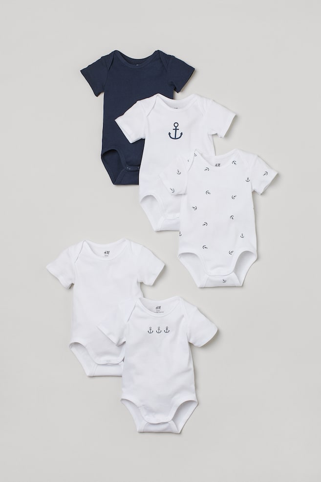 5-pack short-sleeved bodysuits - Navy blue/Anchor - 1