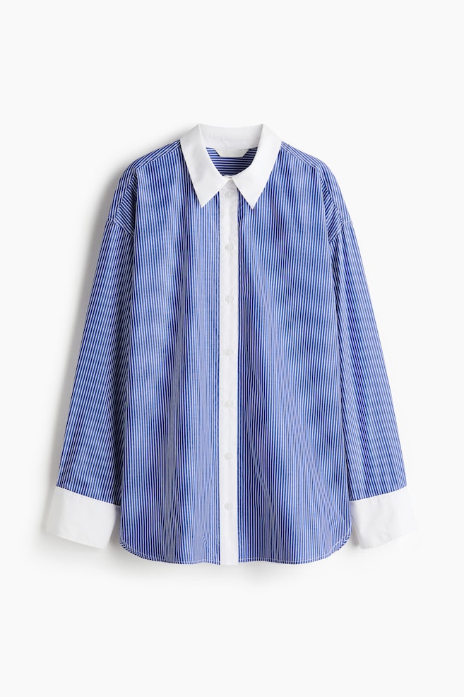 Oversized Poplin Shirt - Blue/white striped/Dark red/striped/Pink/striped/Blue - 1