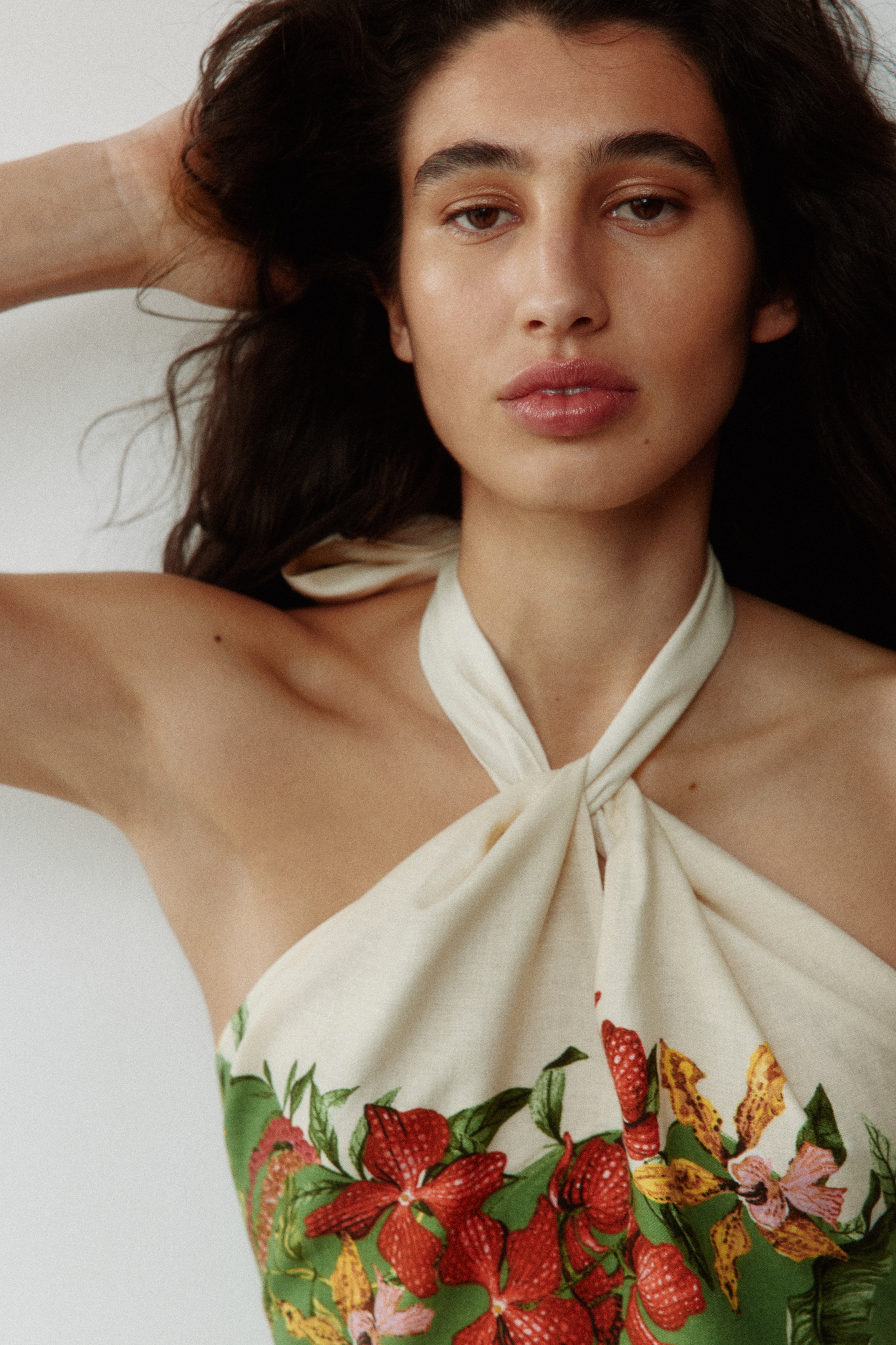 Women's Green/flowers Linen-Blend Halterneck Dress | H&M US