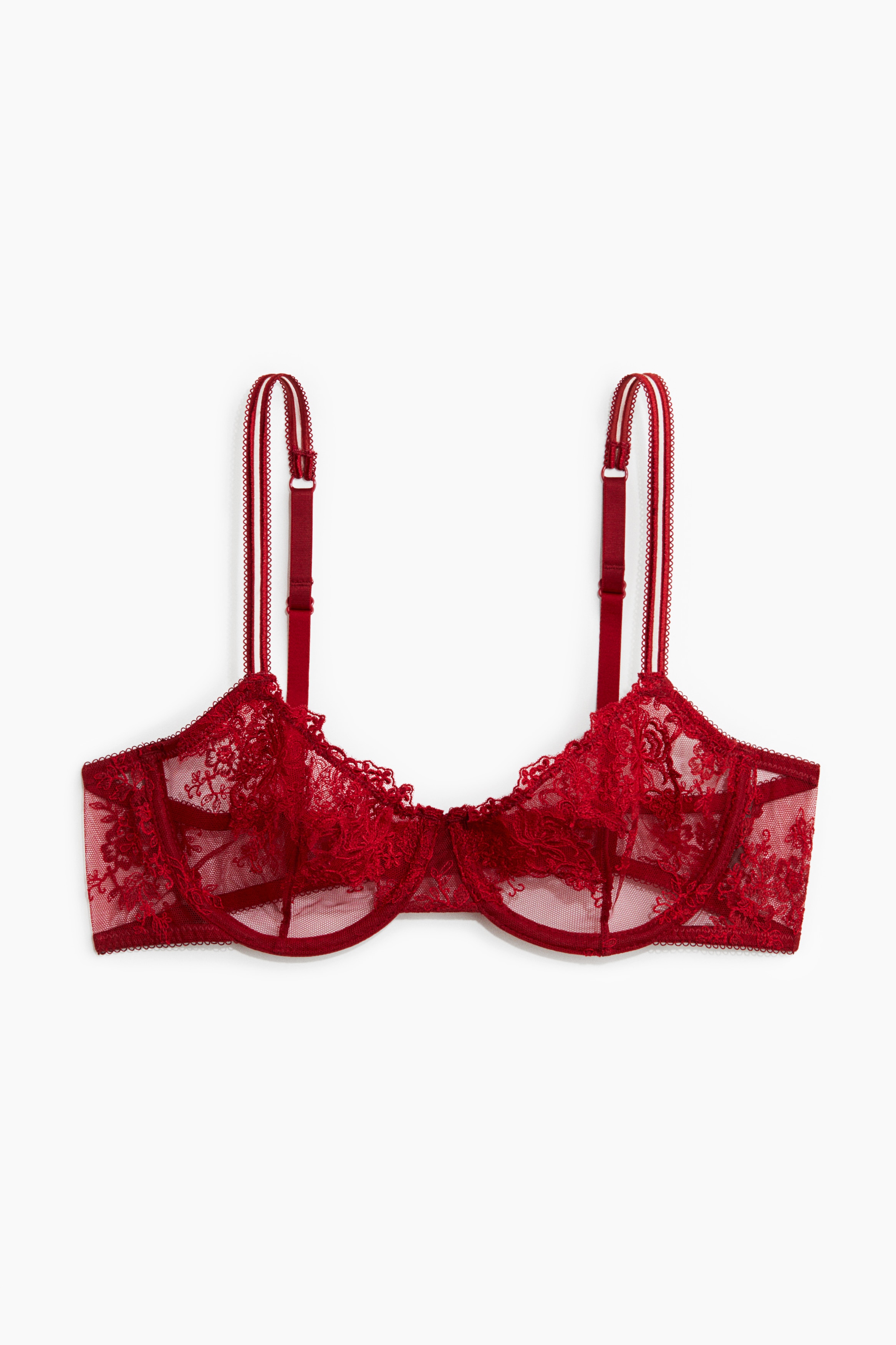 Underwired embroidered bra - Dark red/Black