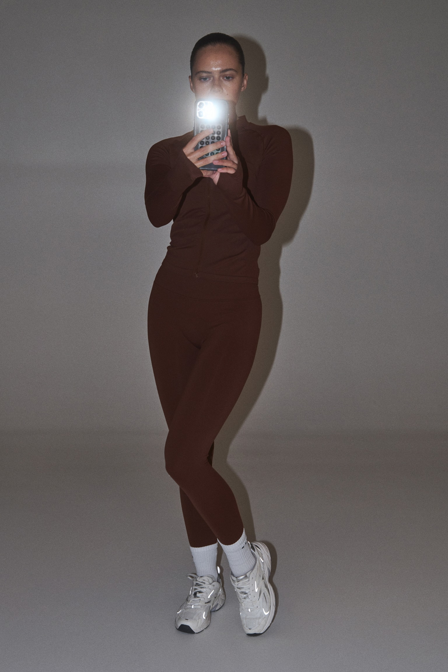 Seamless Sports leggings with DryMove™ - Brown/Black/Dark grey - 8