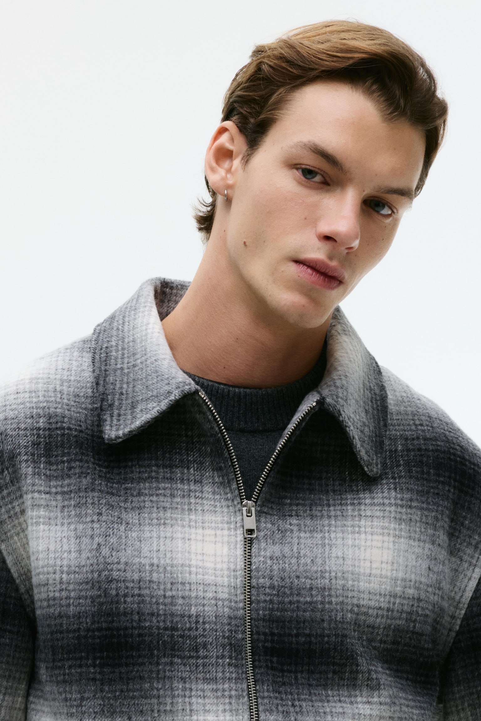 Regular Fit Wool-blend overshirt - Dark grey/Checked/Dark green/Checked - 5