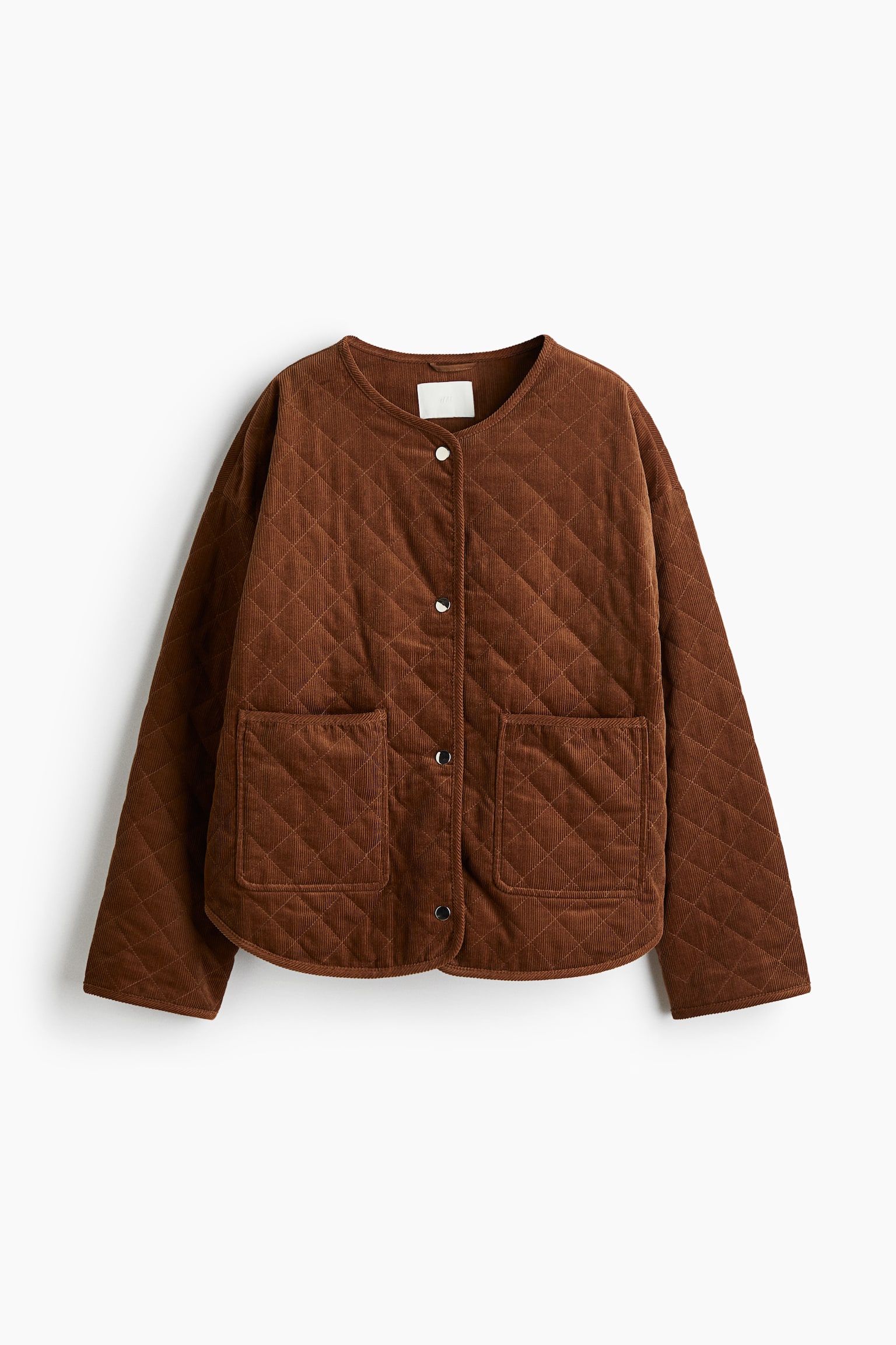 Oversized quilted corduroy jacket - Brown/Dark khaki green - 2