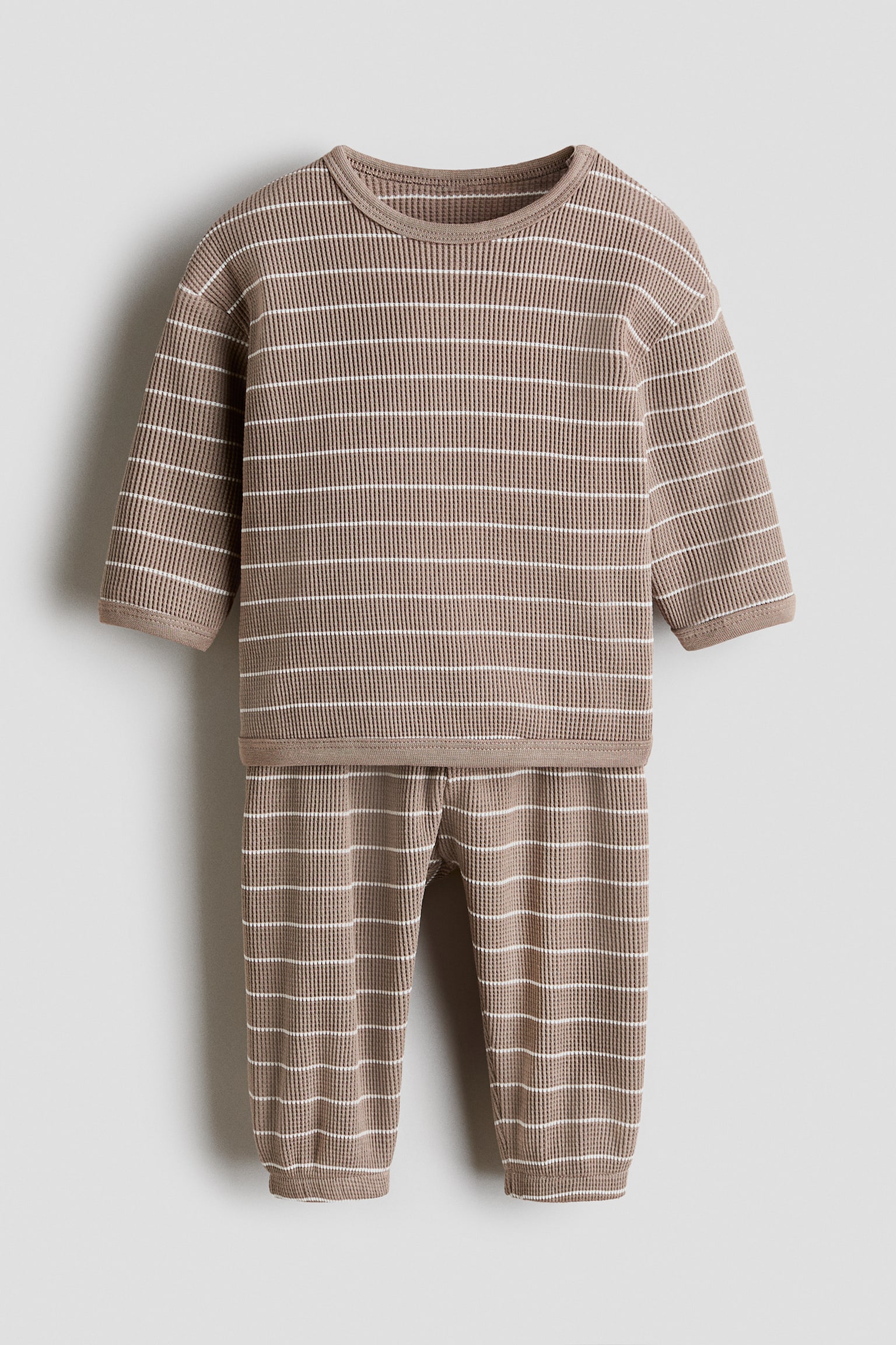 Tweedelige katoenen set met wafelstructuur - Beige/wit gestreept/Lichtturkoois