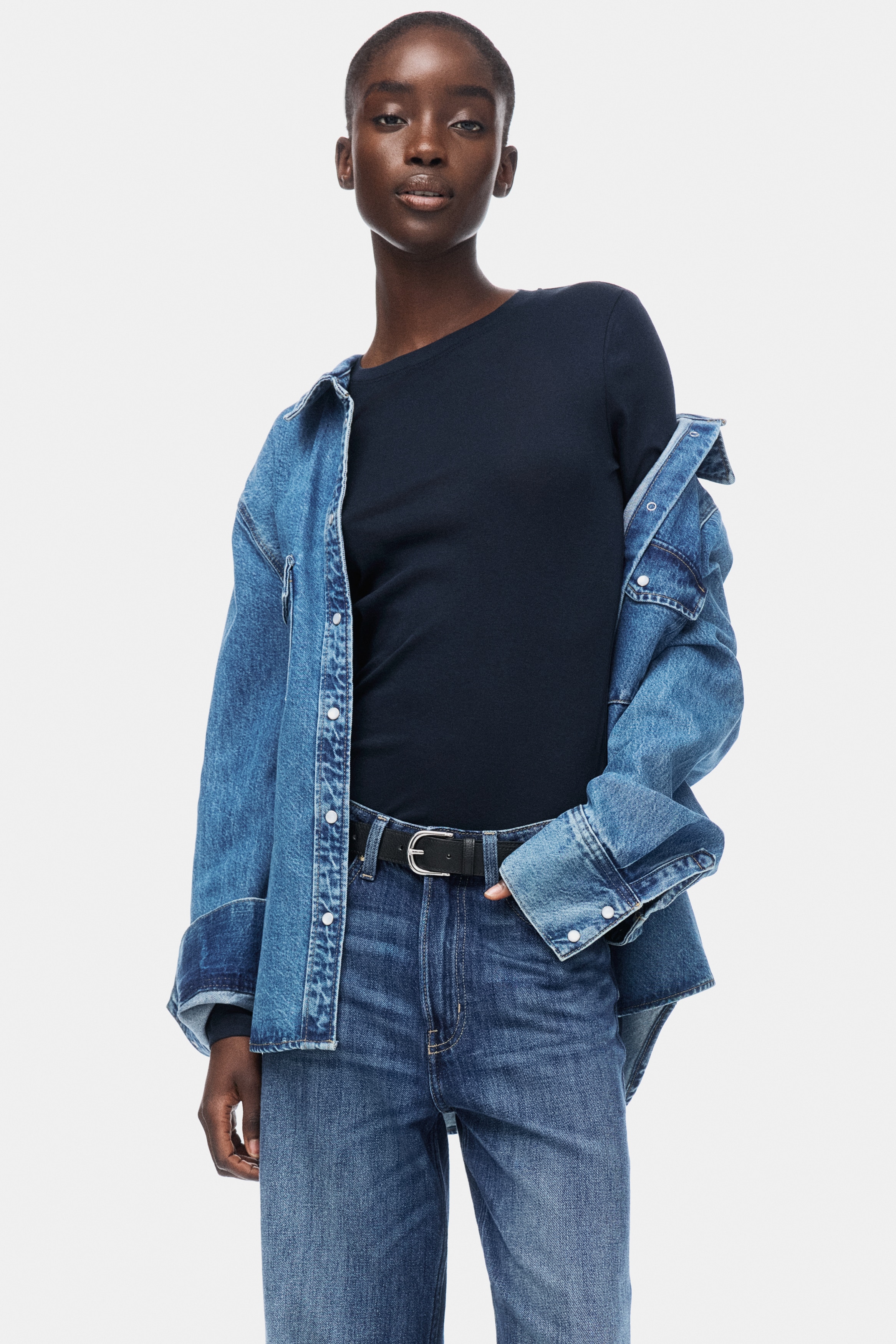 Maglia in jersey di cotone pima - Blu navy/Bianco/Nero/Beige chiaro/Rosa polvere scuro/Giallo pallido