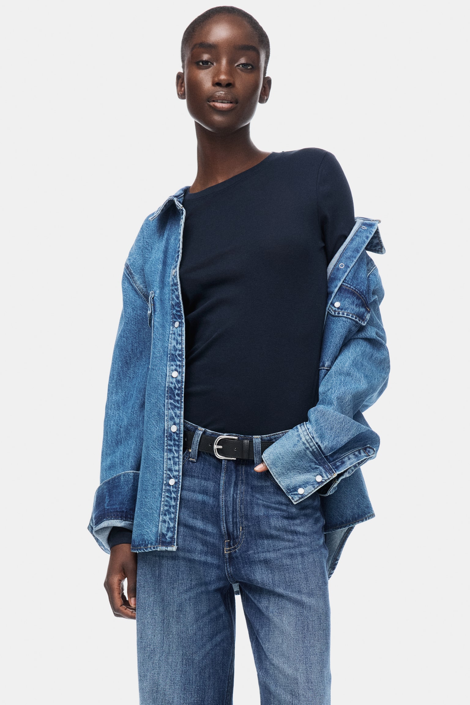 Pima cotton jersey top - Navy blue/Black/Brown/Light beige/Dark dusty pink/Pale yellow/White/Beige/Dark khaki green - 1