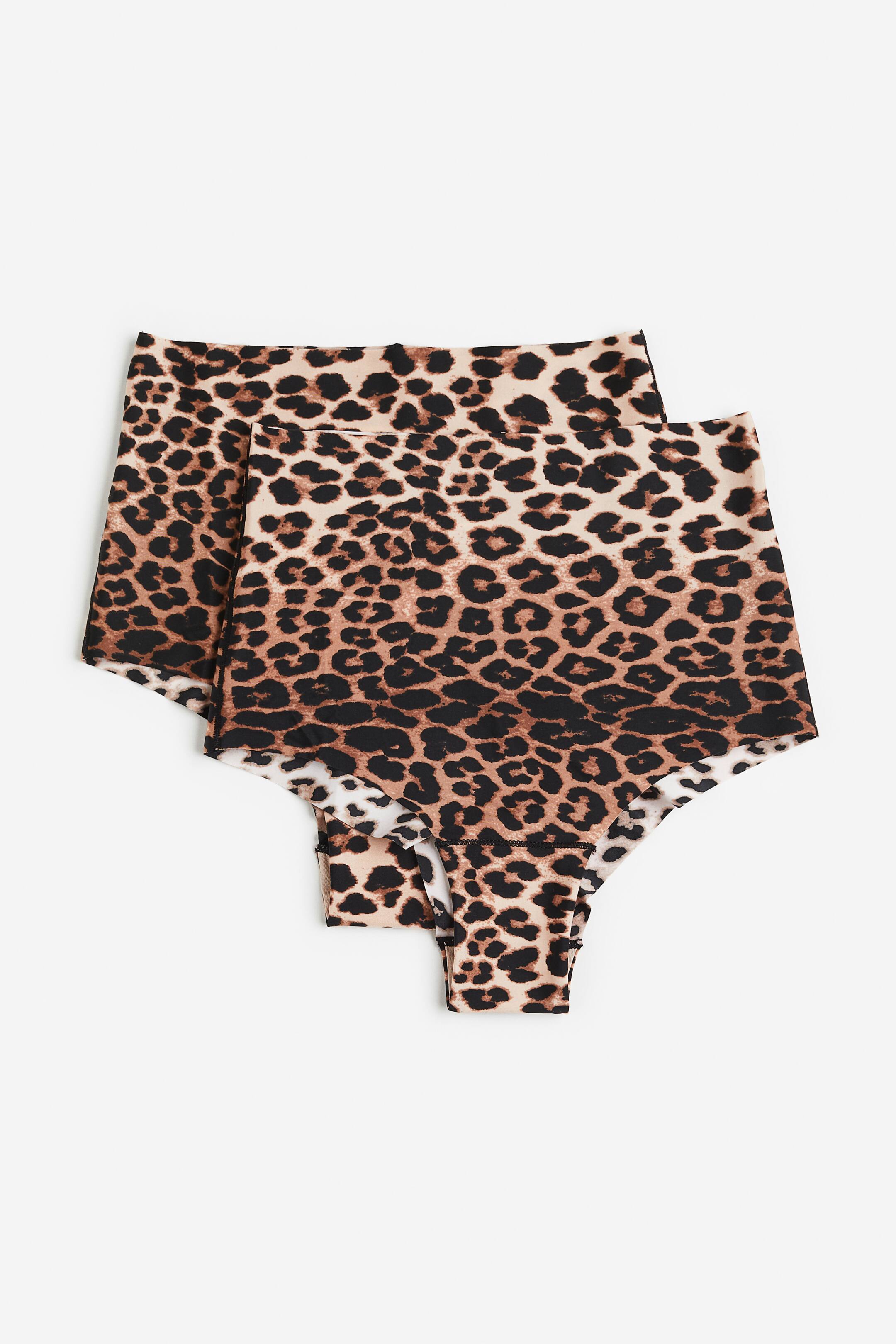 Women's Beige/Leopard print 2-pack no-show light shaping briefs | H&M GB