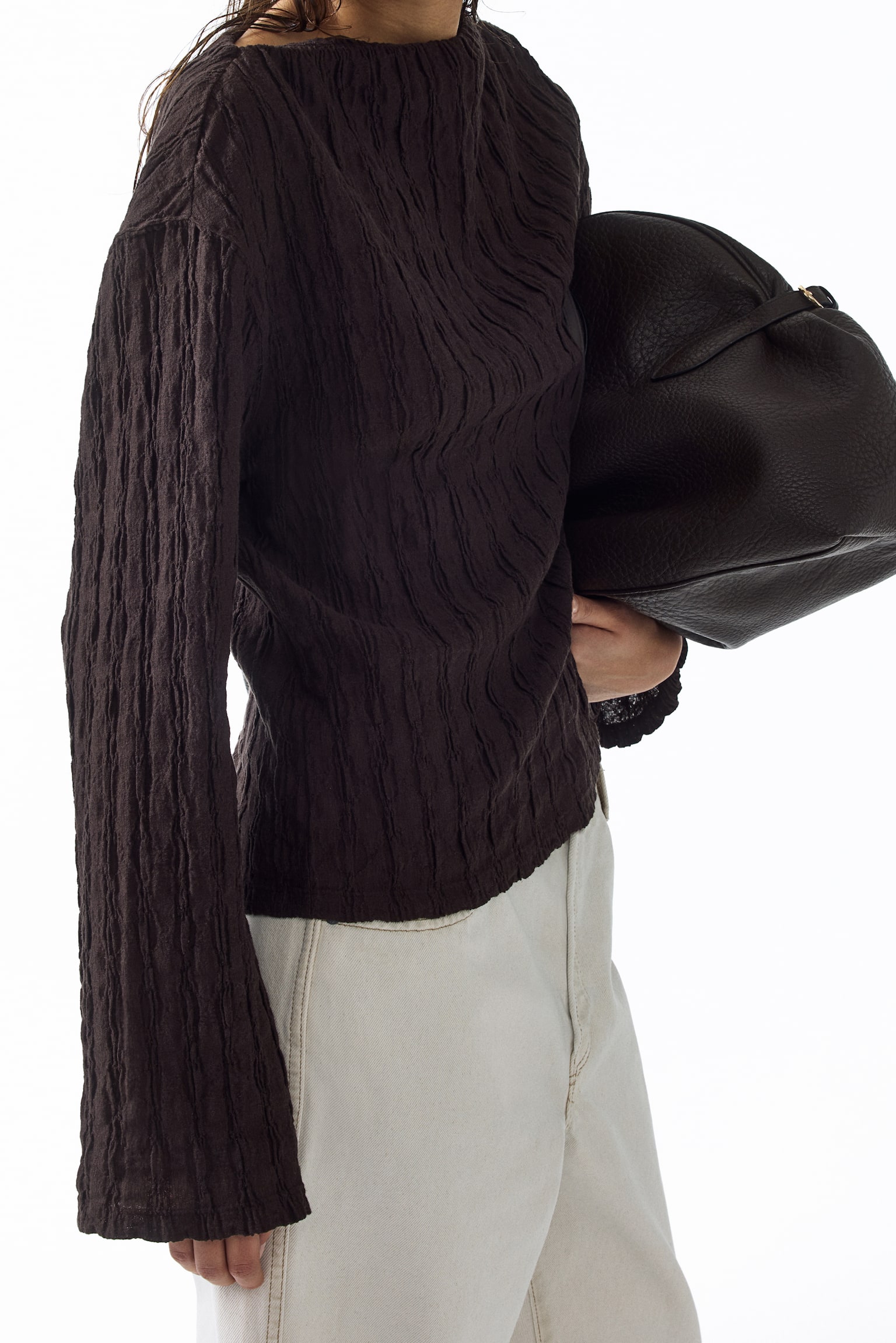 Boat-neck top - Dark brown/Black/Cream - 4