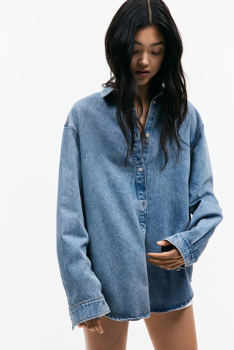 Oversized denim shirt Light denim blue Ladies H&M SG