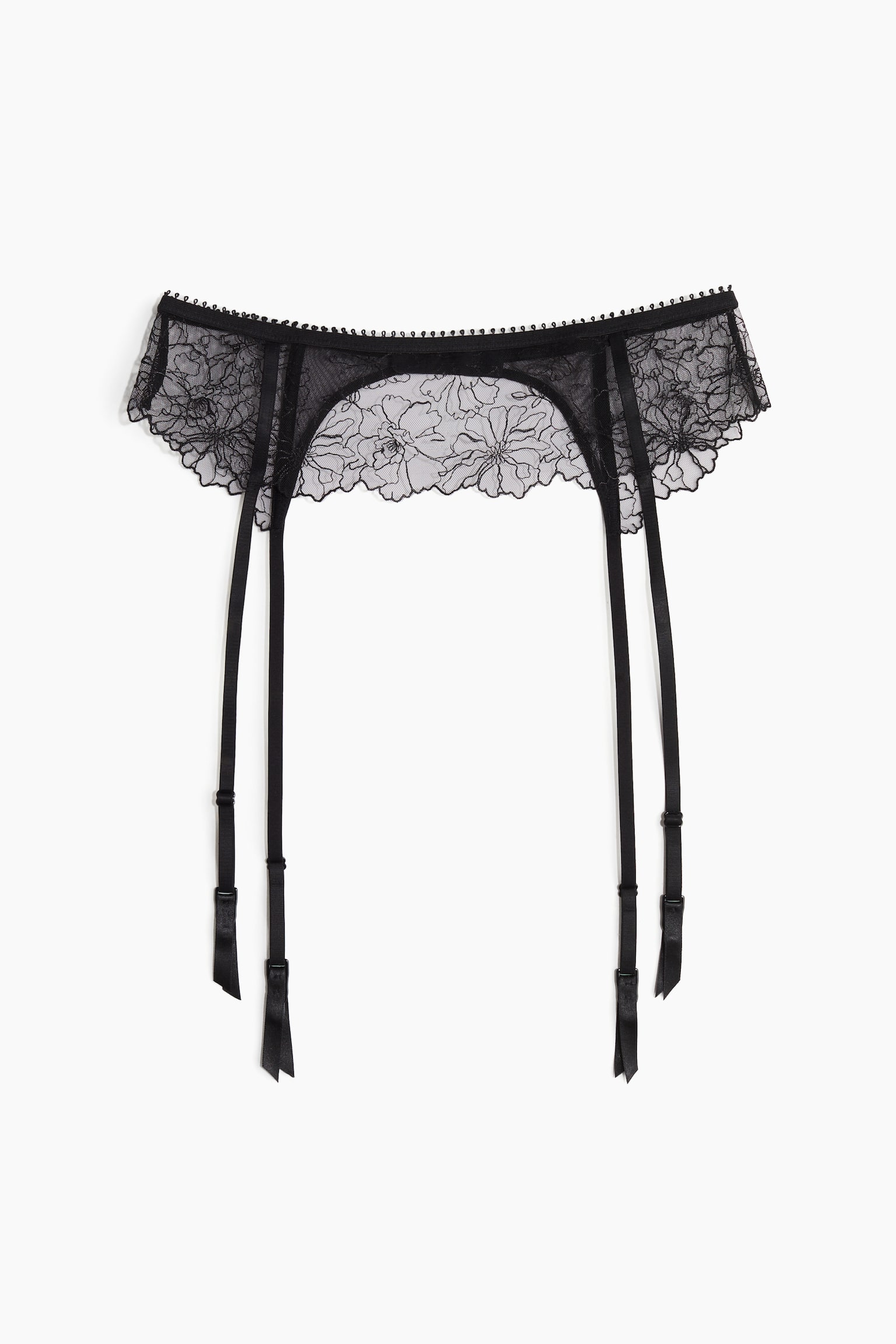 Embroidered Suspender Belt - Black/Pale beige - 1