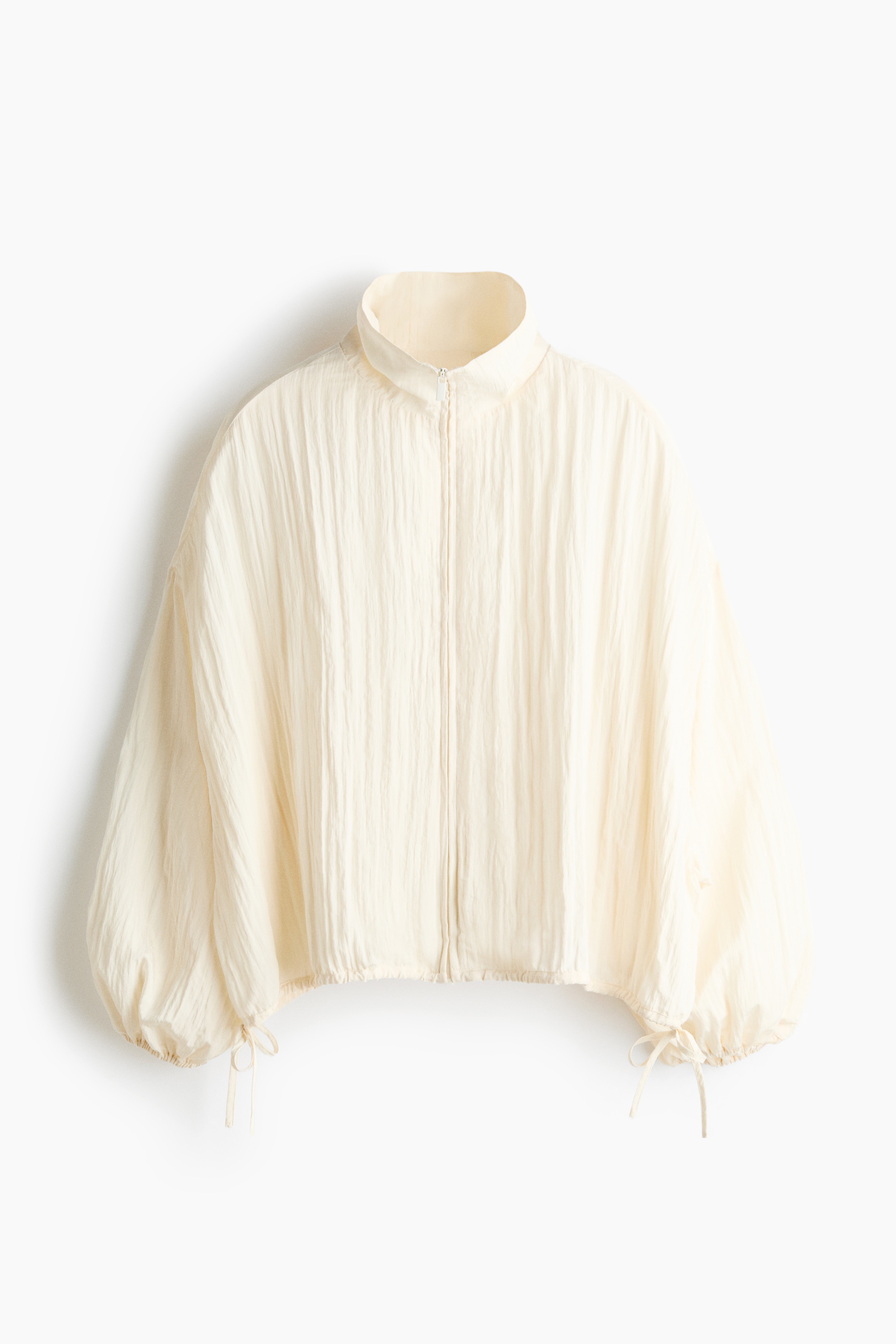 Chaqueta efecto arrugado con lazadas - Crema