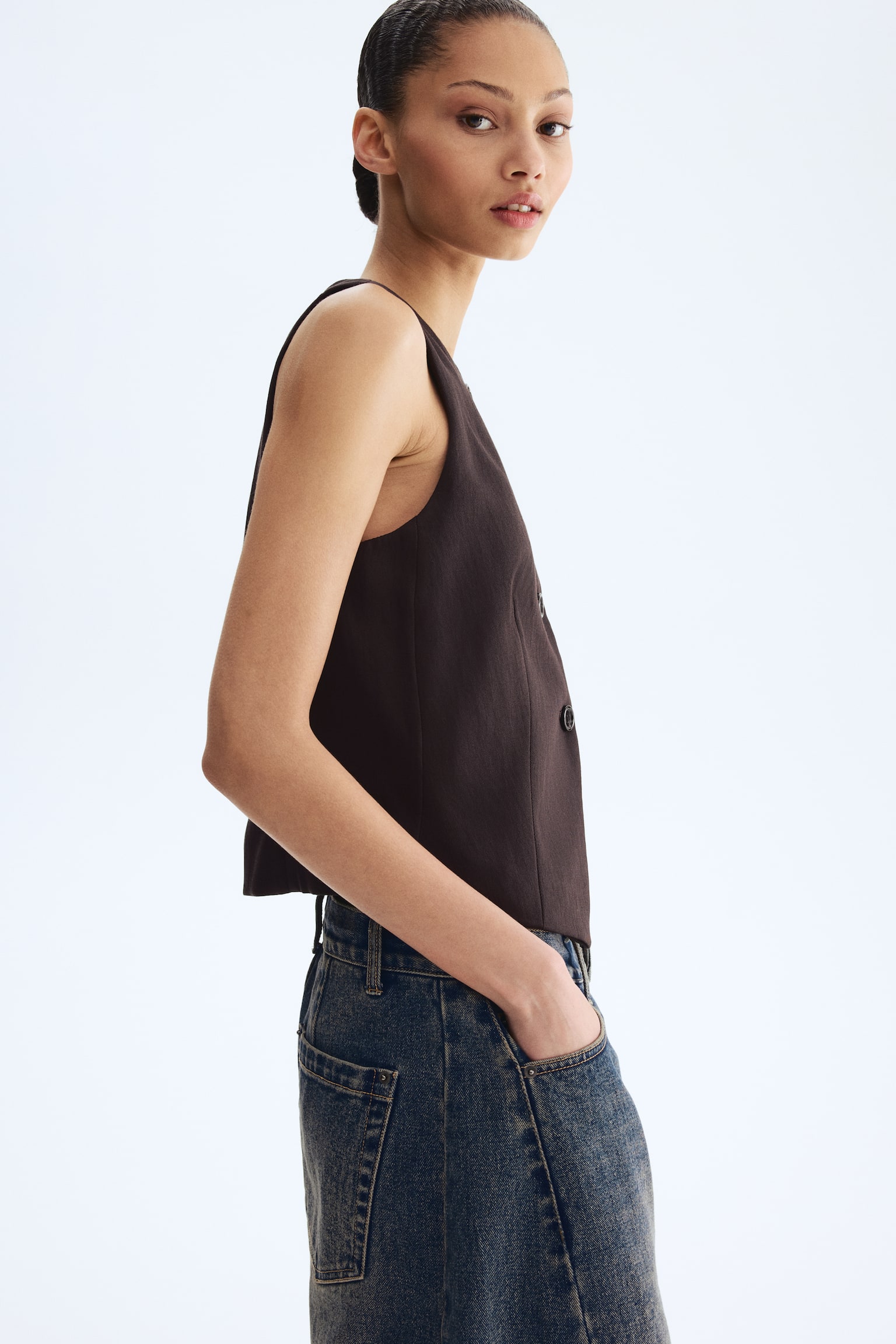 וסט - חום כהה/צהוב/בז' כהה - 4