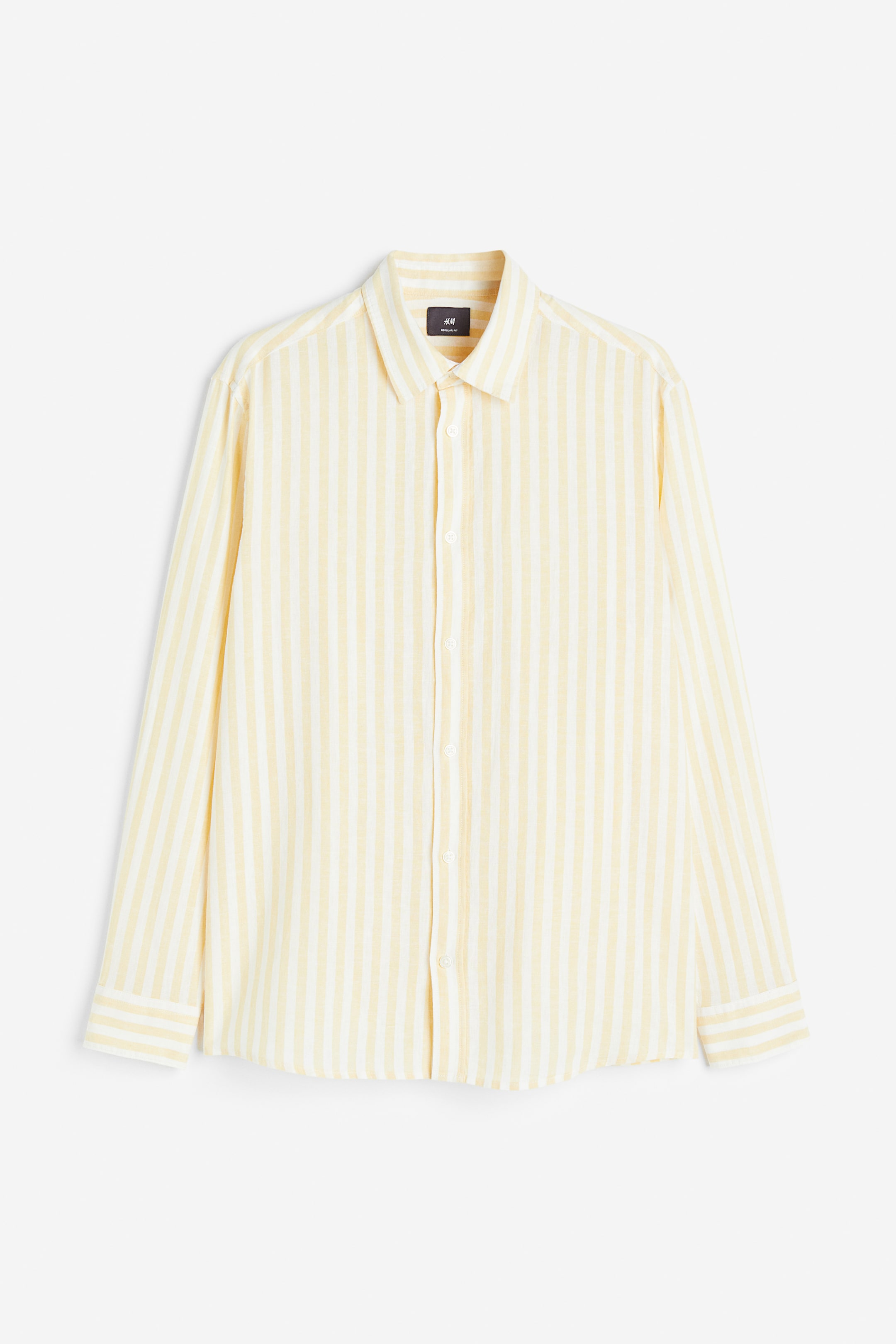 Regular Fit Linen Blend Shirt Light Yellow White Striped Men Handm Ca