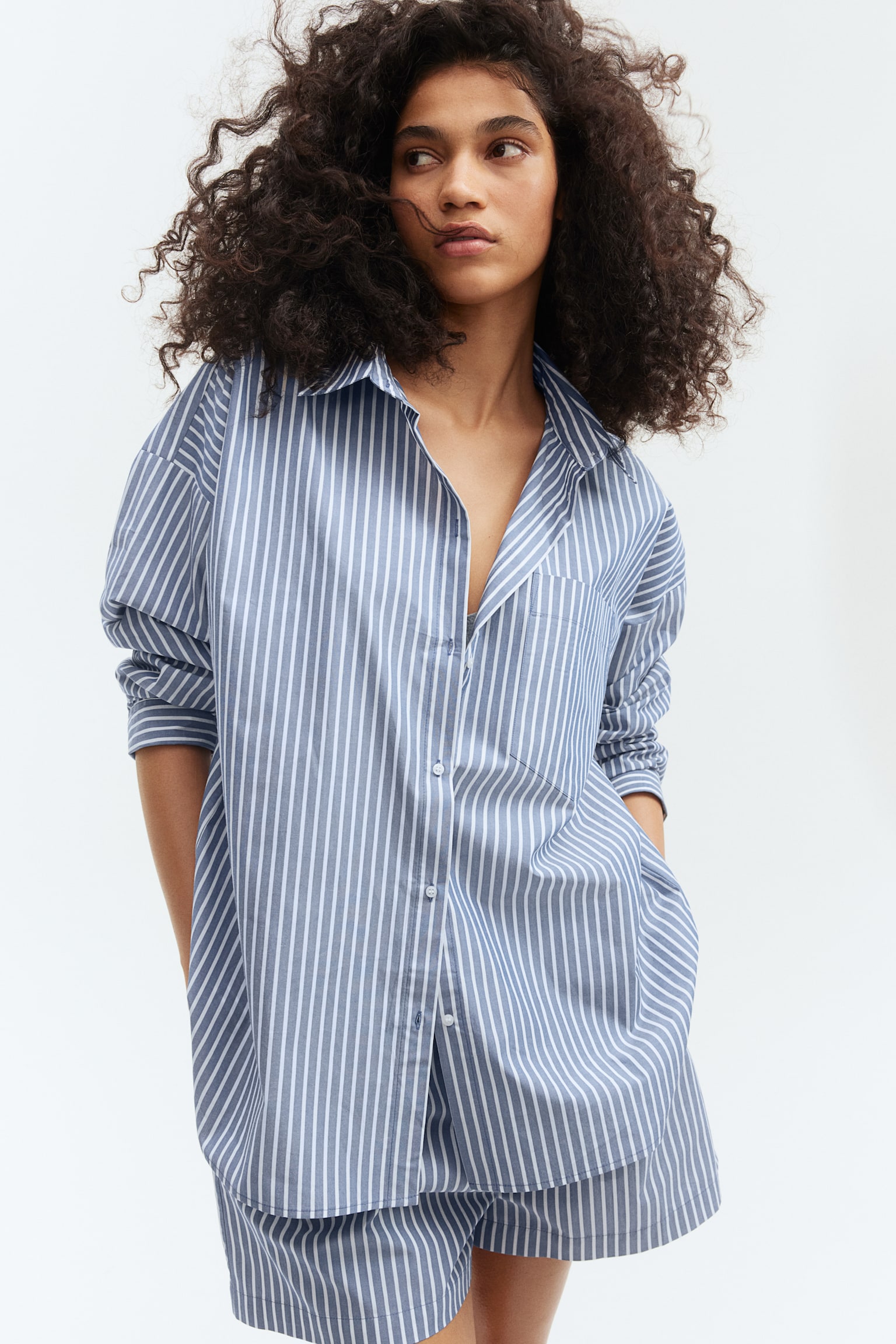 Cotton shirt - Dusty blue/Striped/White/Striped - 4