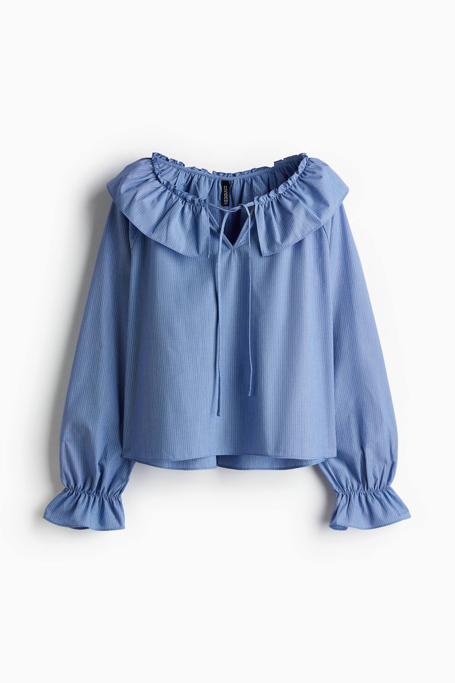 Áo kiểu có cổ Peter Pan - Màu xanh dương/Kẻ - 1