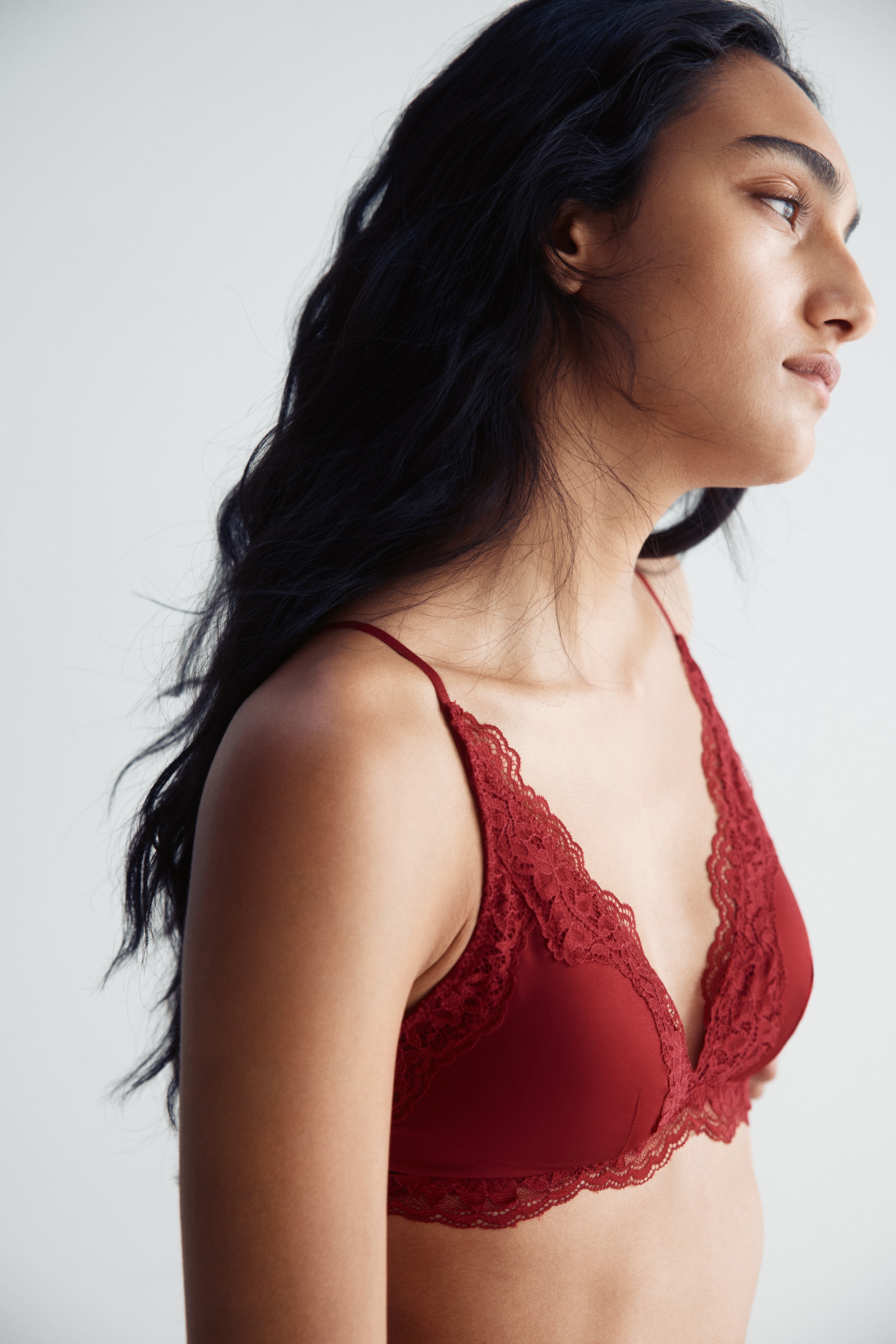 Padded soft microfibre and lace bra