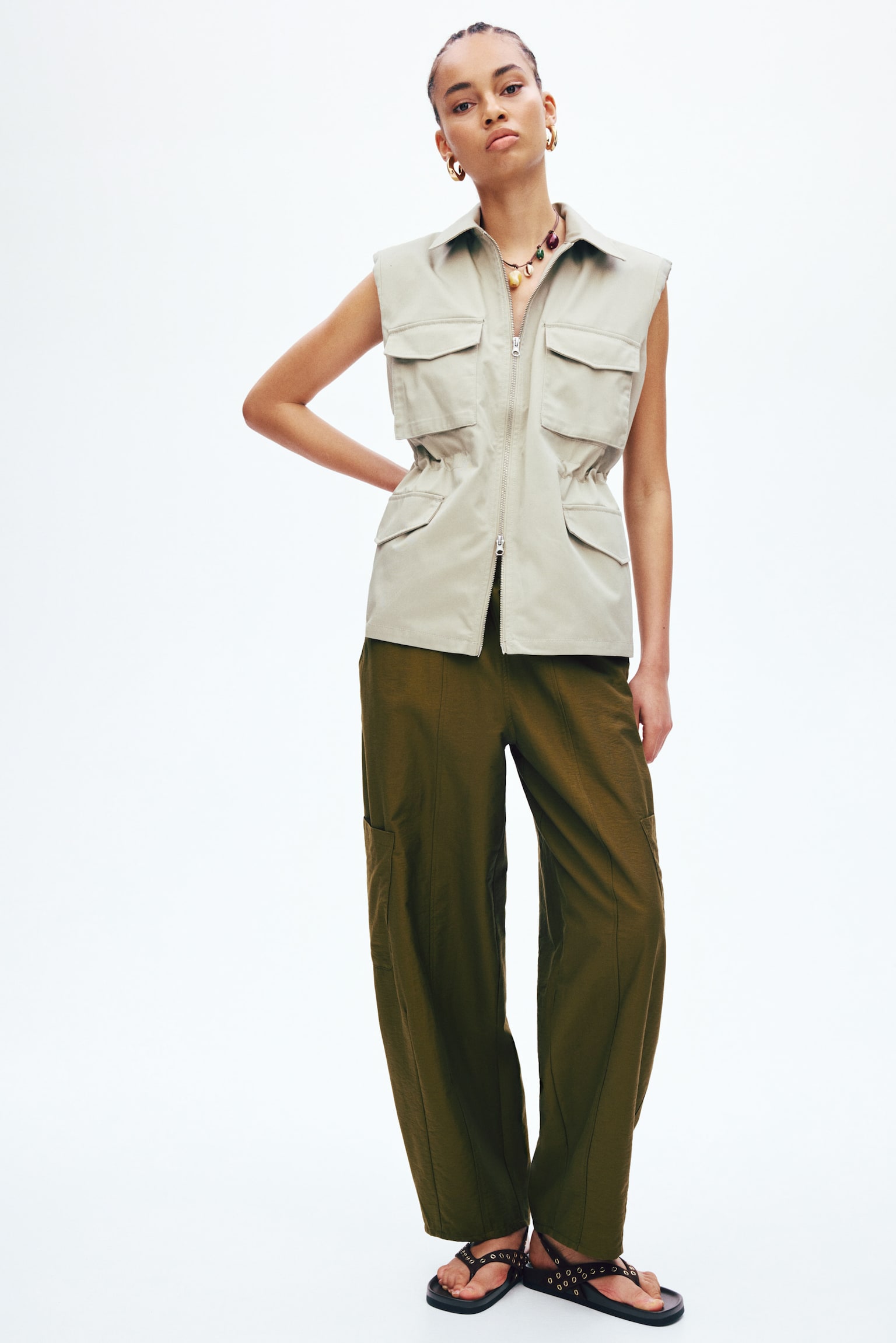 Balloon cargo trousers - Dark khaki green/Ivory/Beige/Dark brown - 1