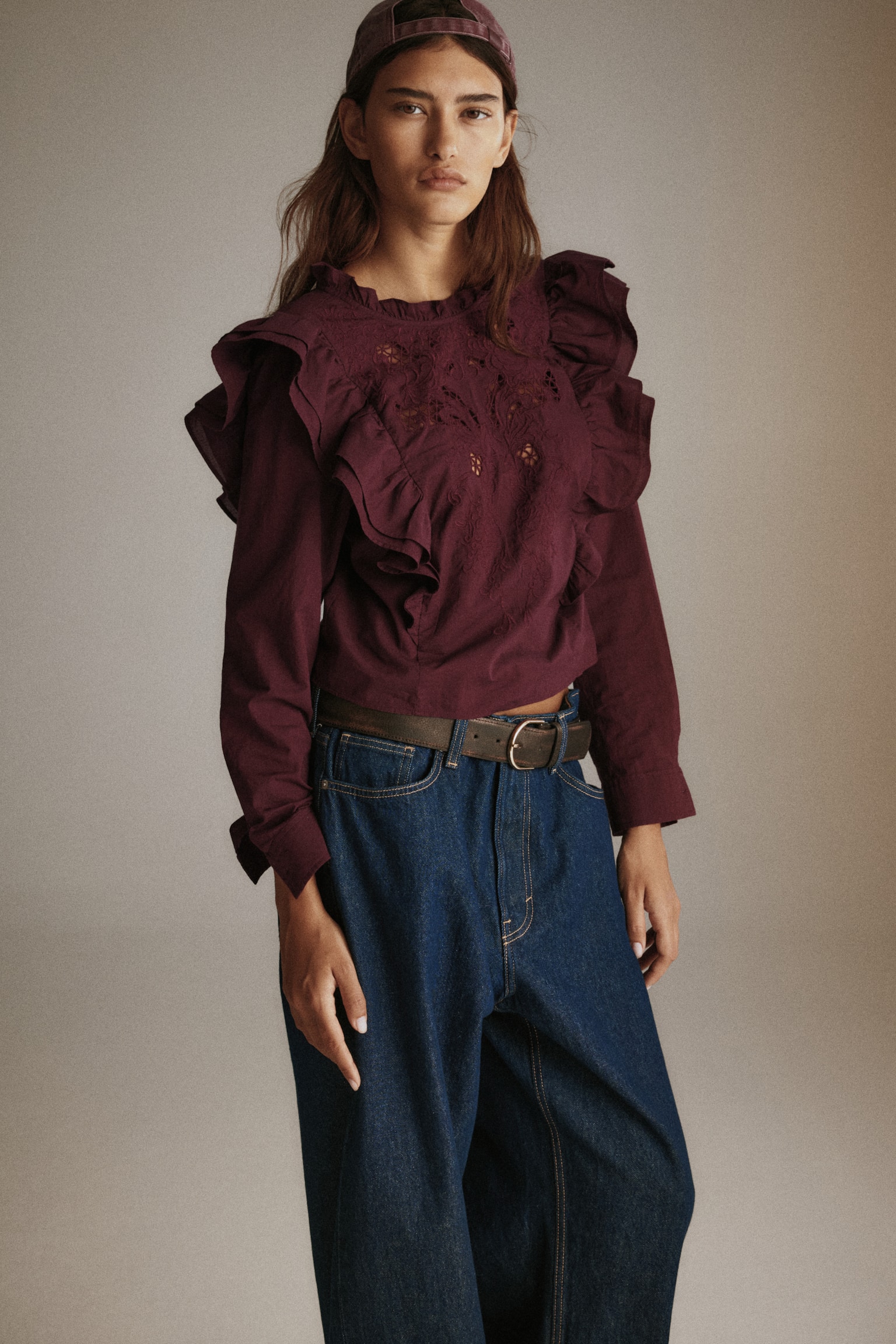 Broderie anglaise blouse - Burgundy - 2