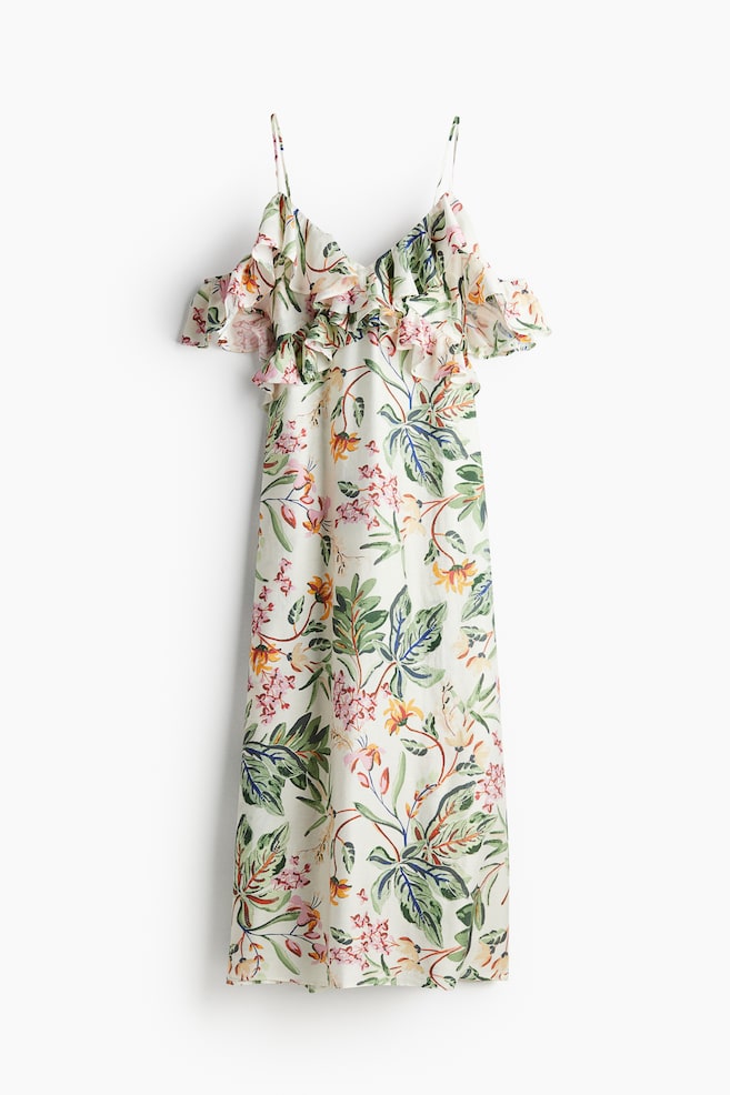 Robe épaules dénudées à volants - Crème/fleuri/Blanc/rose/fleuri - 1