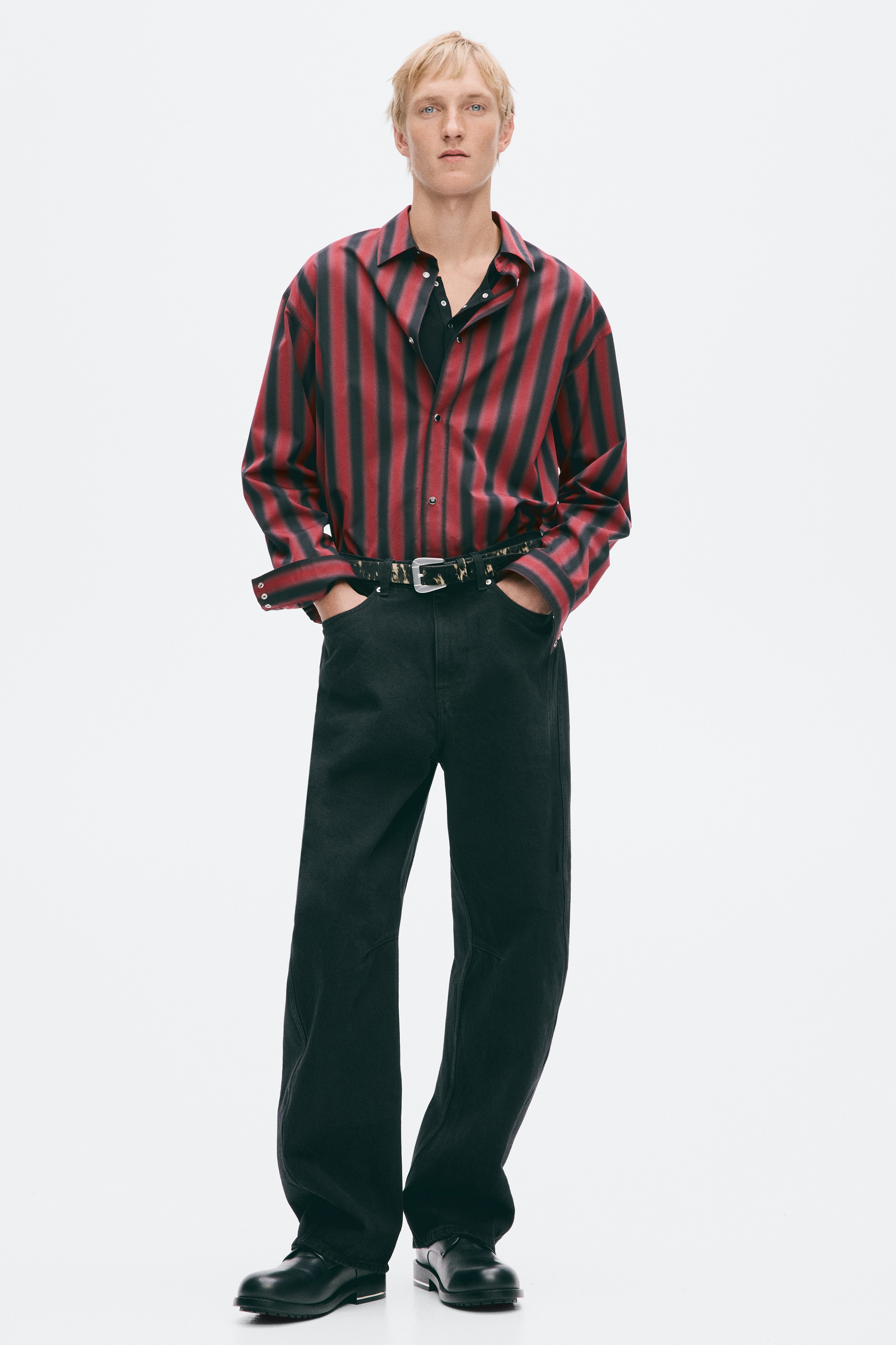 Regular Fit Pima Cotton Shirt - Dark red/Stripe/Burgundy/Stripe