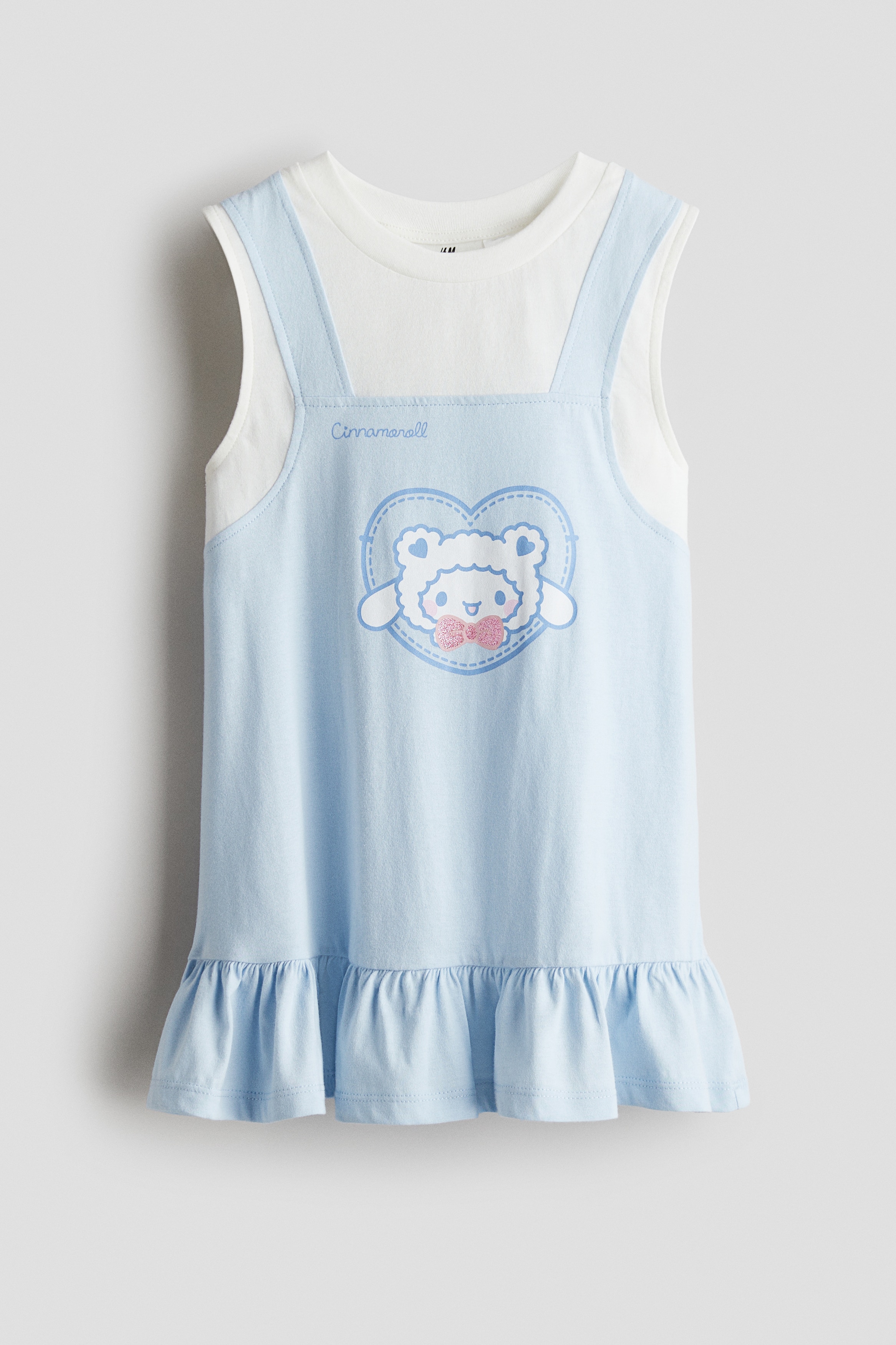 Motif-detail cotton jersey dress - Light blue/Cinnamoroll/Light purple/Kuromi