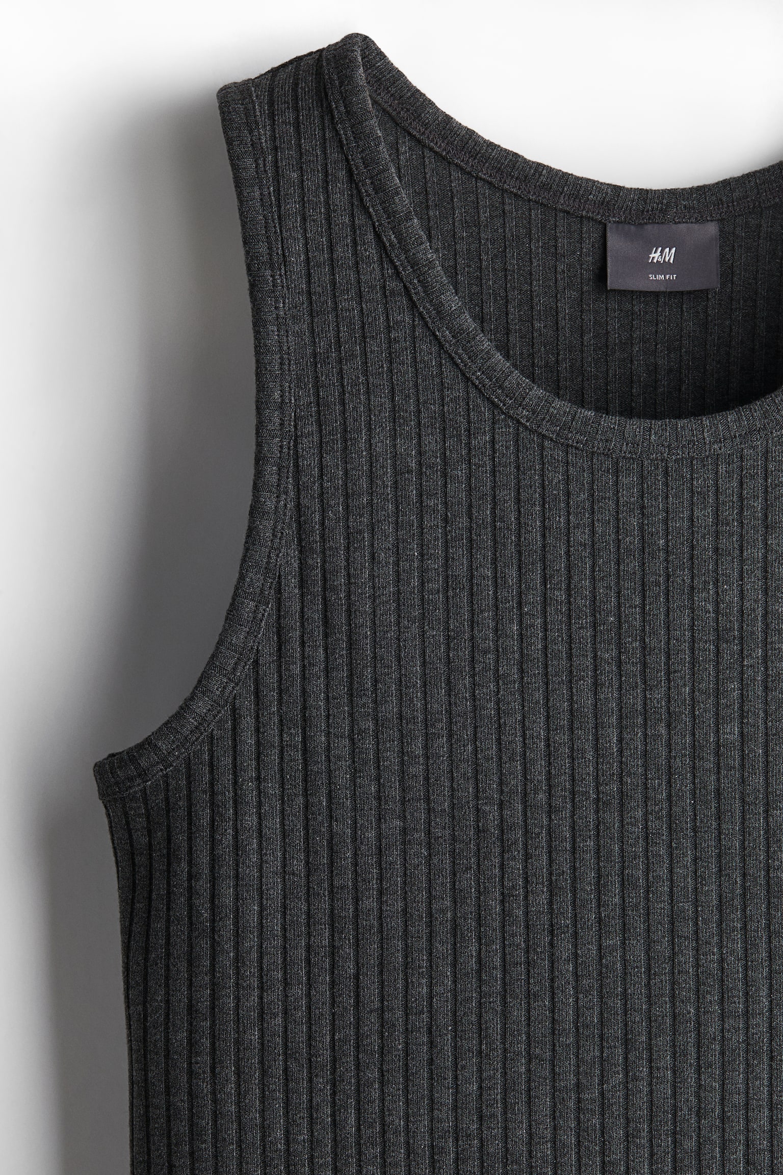 Slim Fit Wide-ribbed vest top - Dark grey marl/Black/Cream - 6