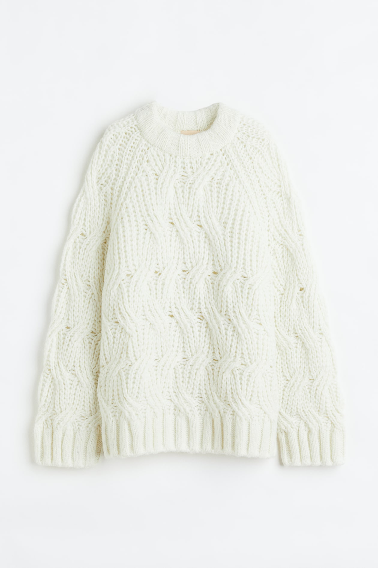 Oversized Cable-knit Wool-blend Sweater - Round Neck - Long sleeve ...