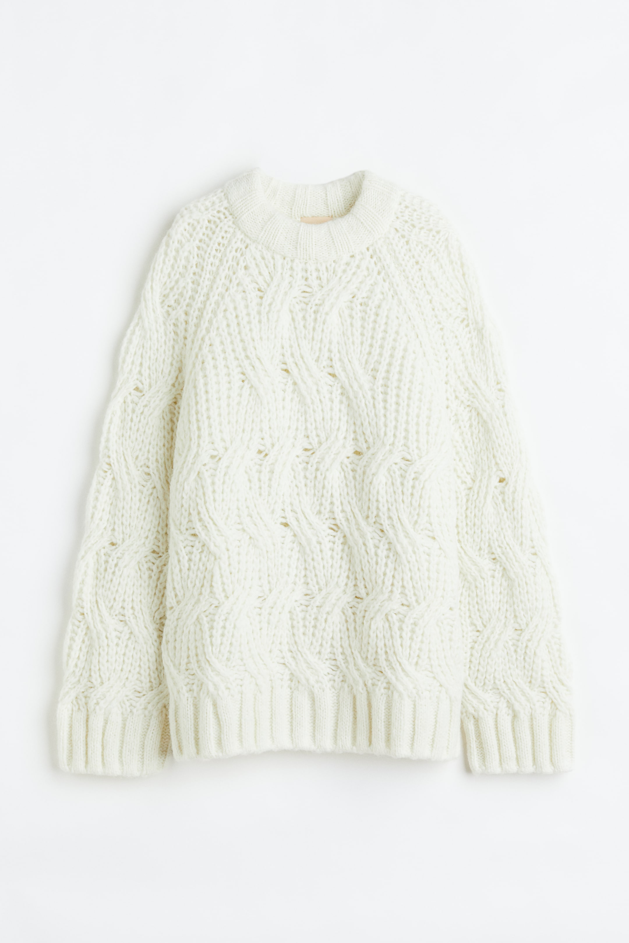 הצגת תמונה גדולה יותר: סוודר צמות אוברסייז מתערובת צמר - לבן - Ladies | H&M IL 1