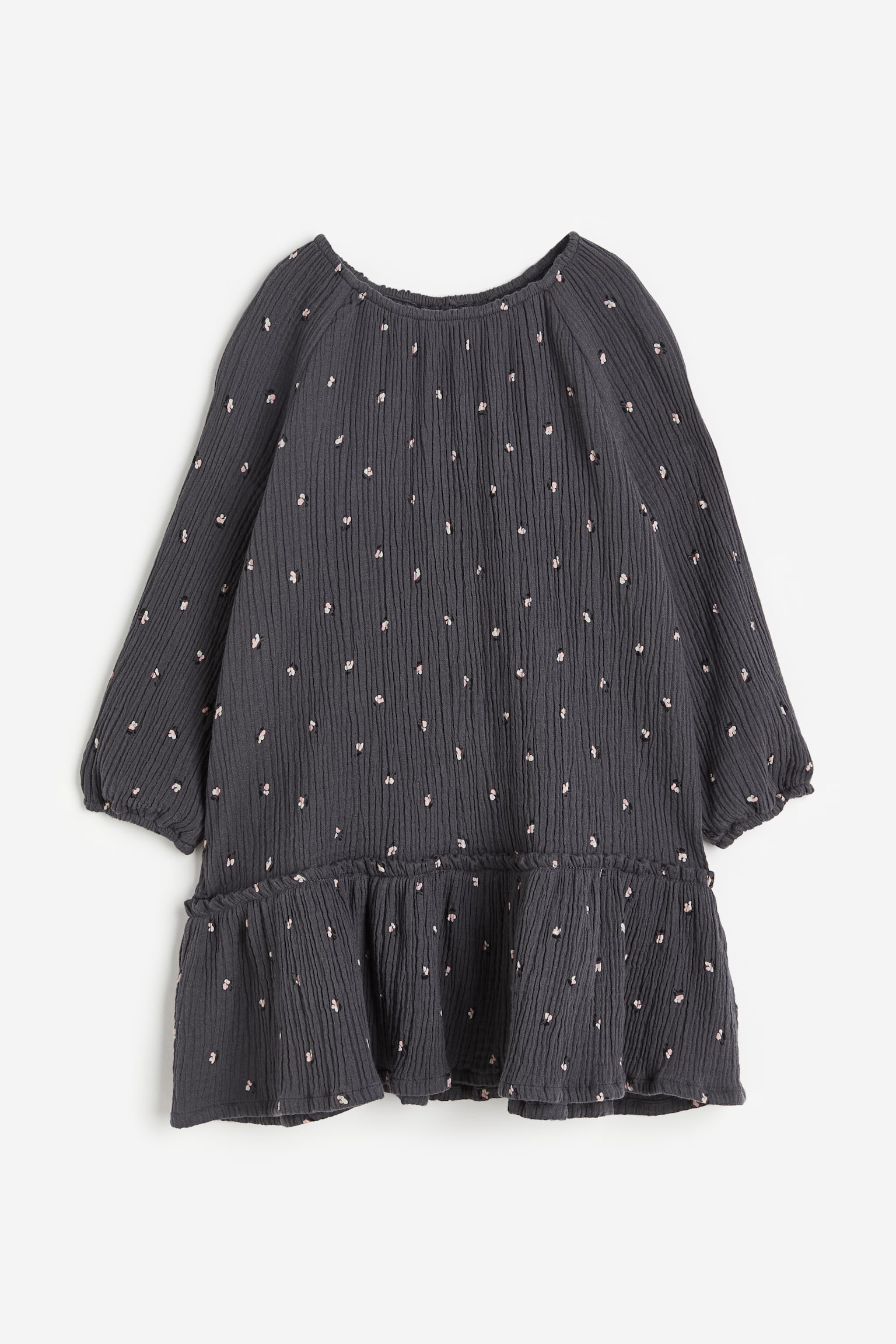 Patterned muslin dress - Dark grey/Spotted - 1