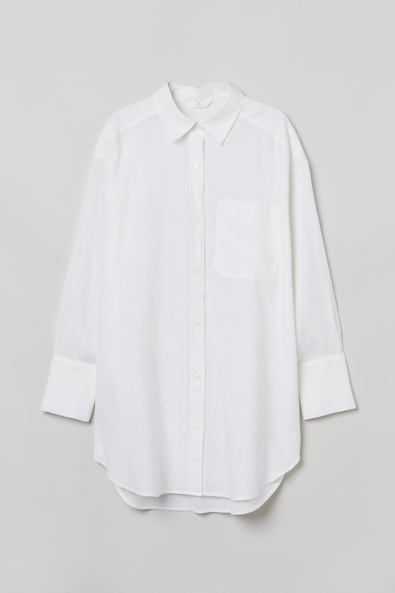 Oversized Linen-blend Shirt - Long sleeve - White - Ladies | H&M US