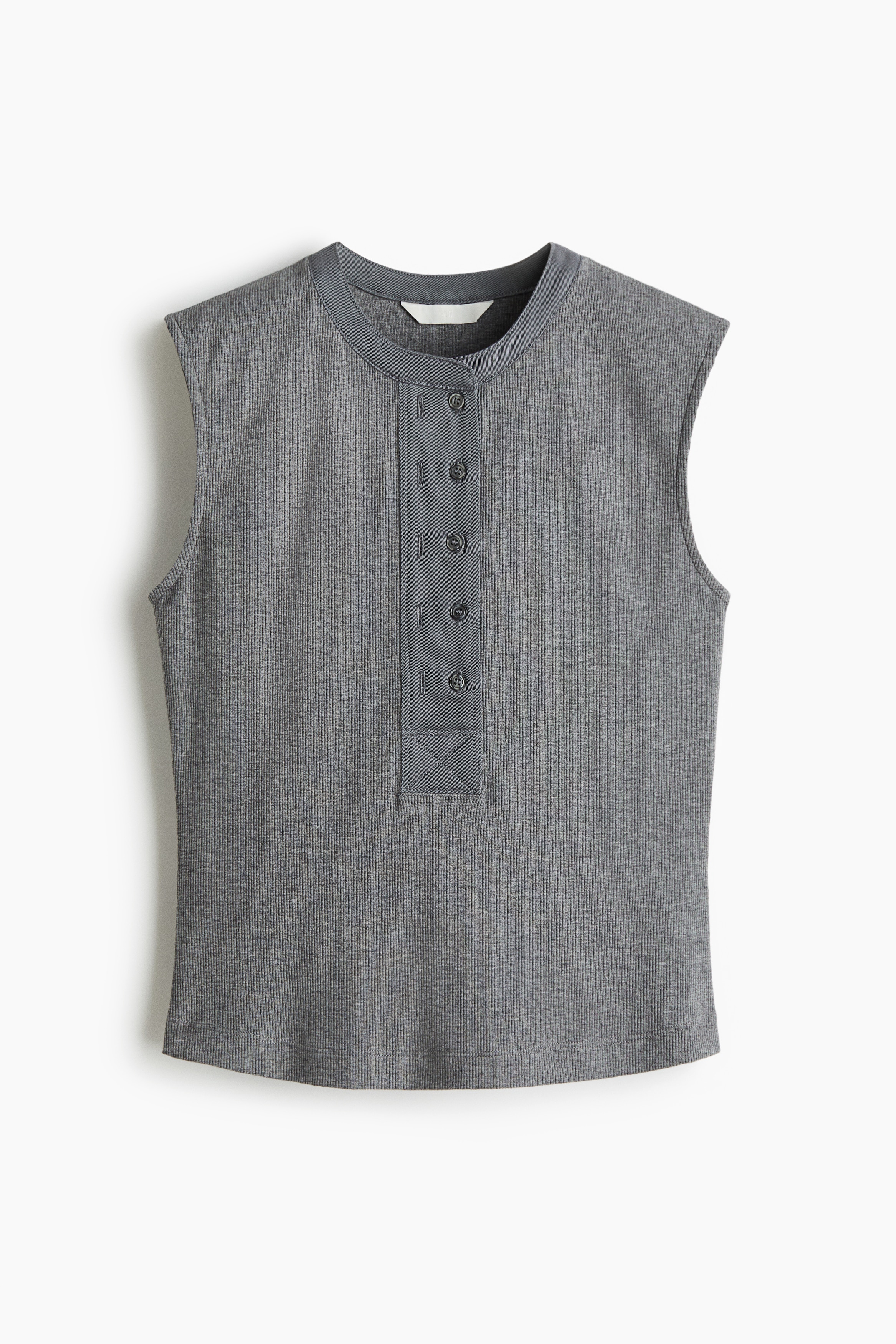 Ribbed Sleeveless Top - Gray melange/Light khaki green
