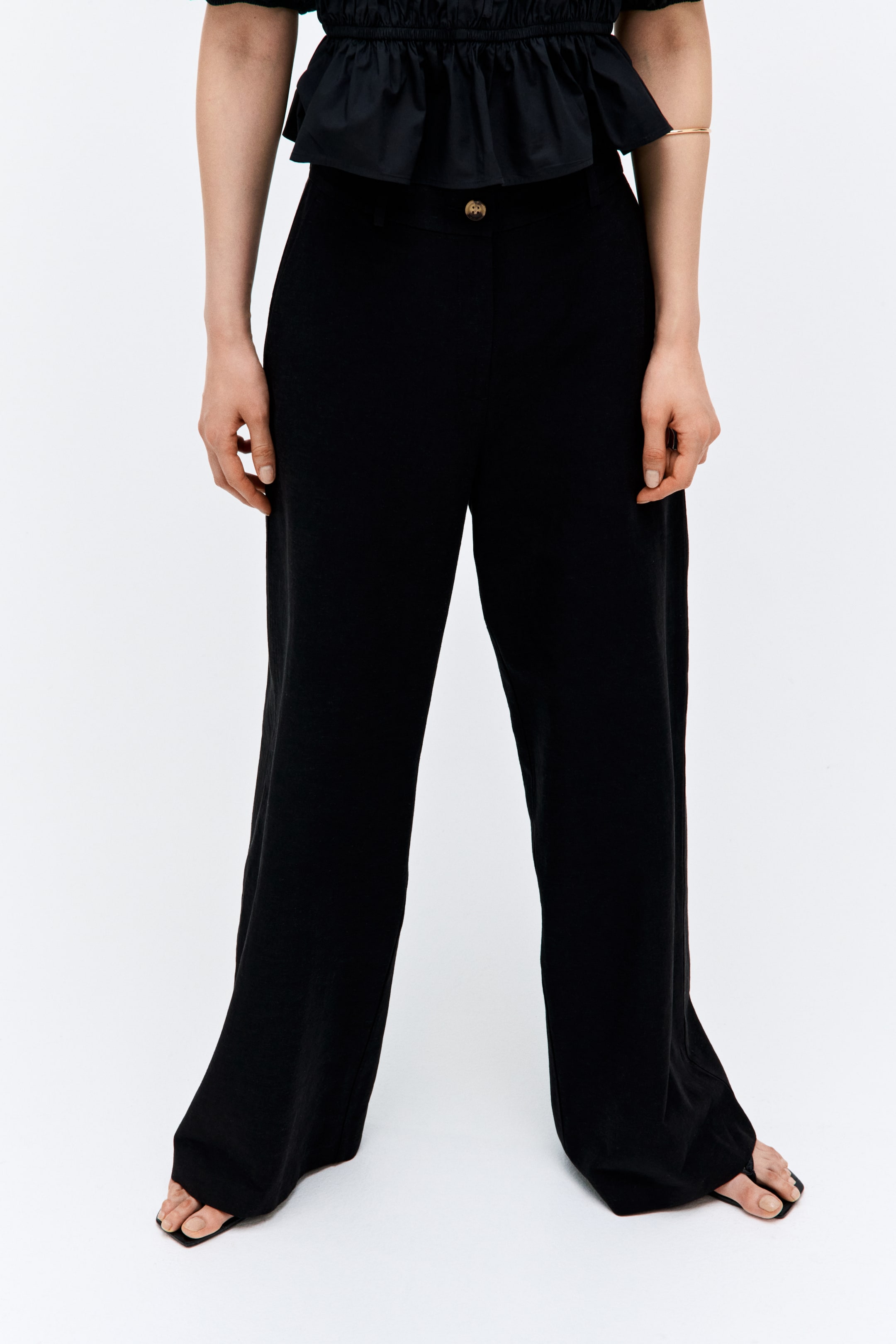 Wide-Leg Linen-Blend Pants