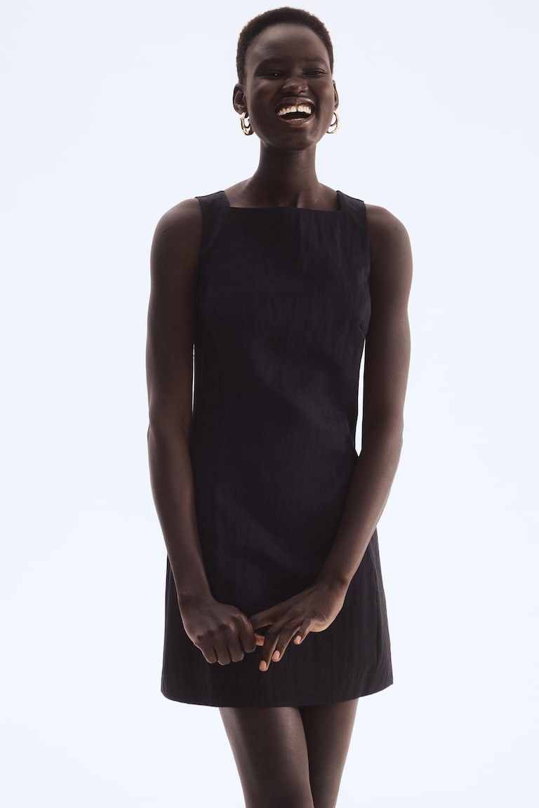 Ladies - Black Square-Neck Twill Dress - Size: XXL - H&M