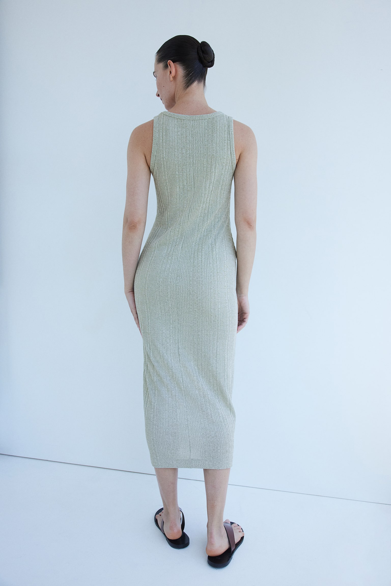 MAMA Rib Knit Dress - Light green marle/Light beige - 5