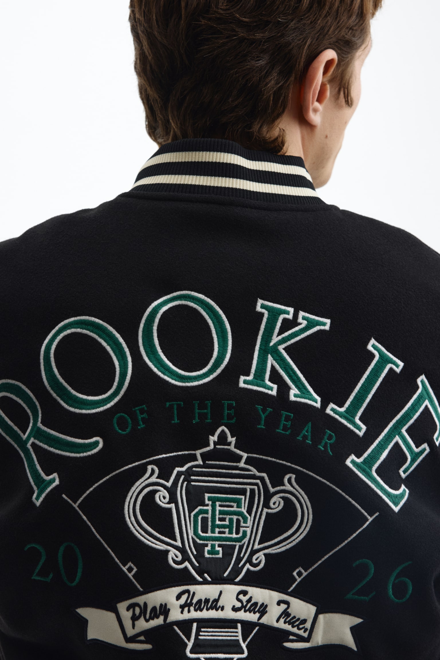 Motif-detail baseball jacket - Black/Fielders Clubhouse - 6