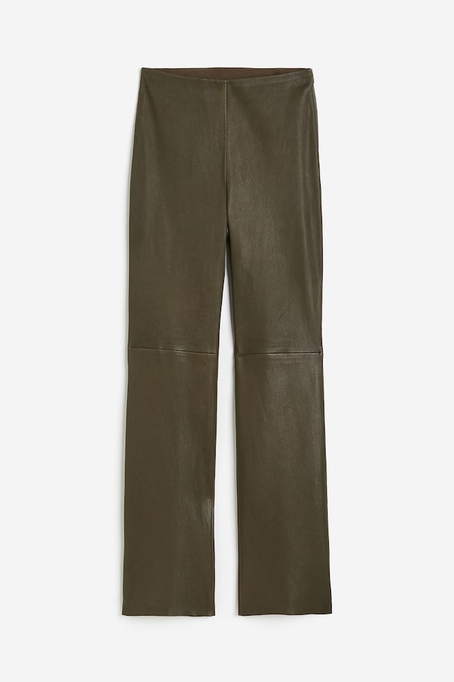 Ankle-length leather trousers - Dark khaki green/Black/Light beige - 2