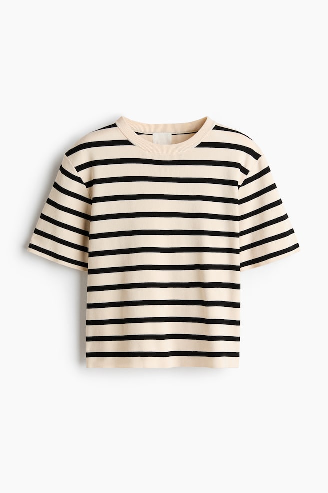 T-shirt en maille - Beige clair/rayé - 1
