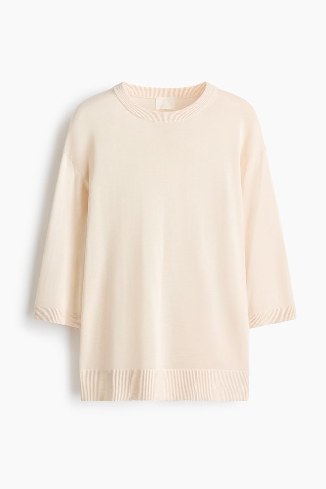 Fine-Knit Top - Light beige/Dark brown - 1