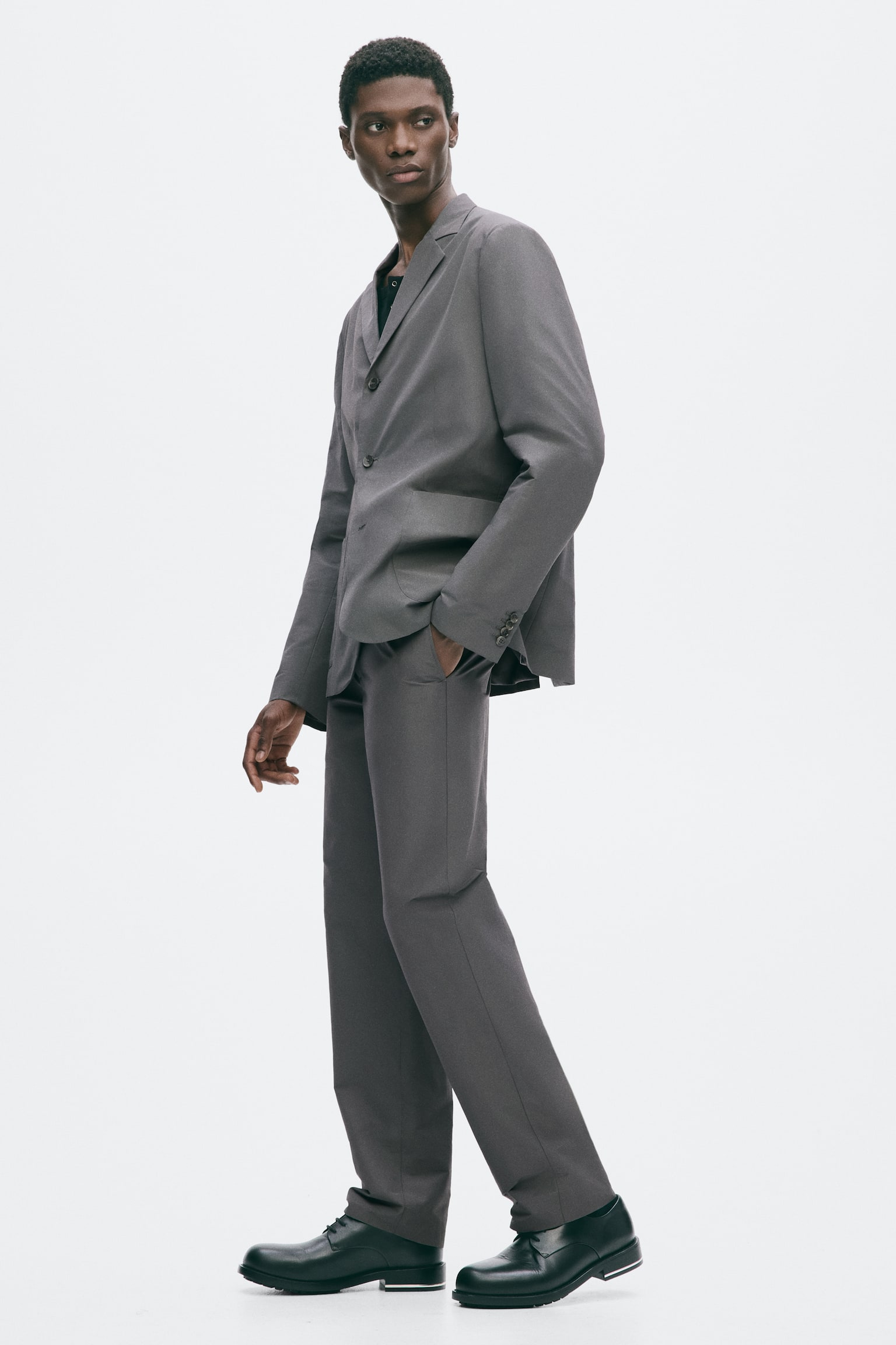 Мужские брюки H&M Regular-Fit Cotton-Blend, цвет: Тёмный серый — фото 5