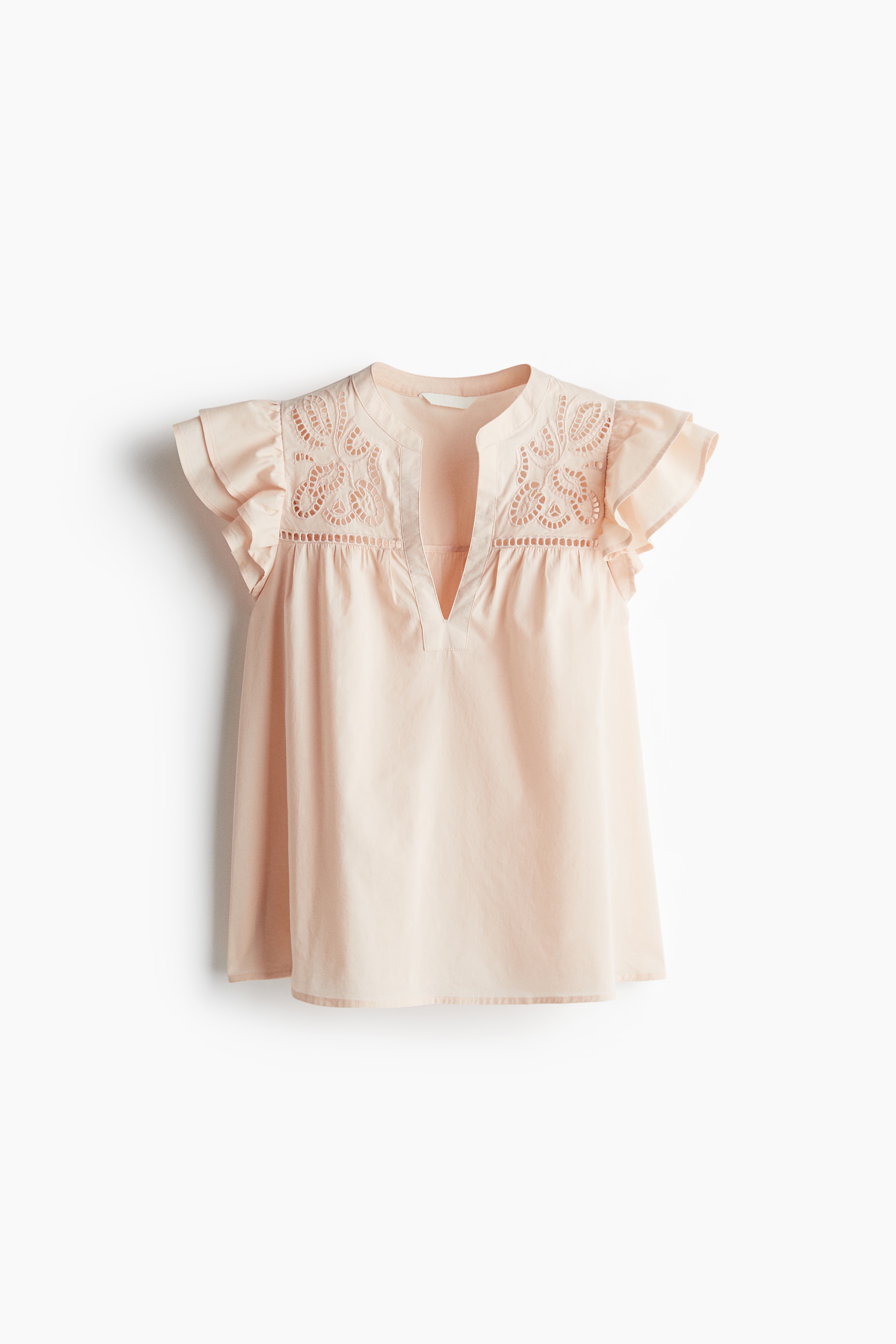 Blouse avec broderie anglaise - Rose poudré/Vert ancien clair