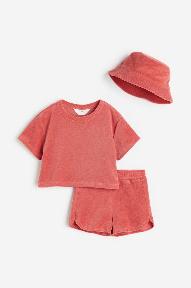 3-piece terry set - Coral/Light yellow - 1