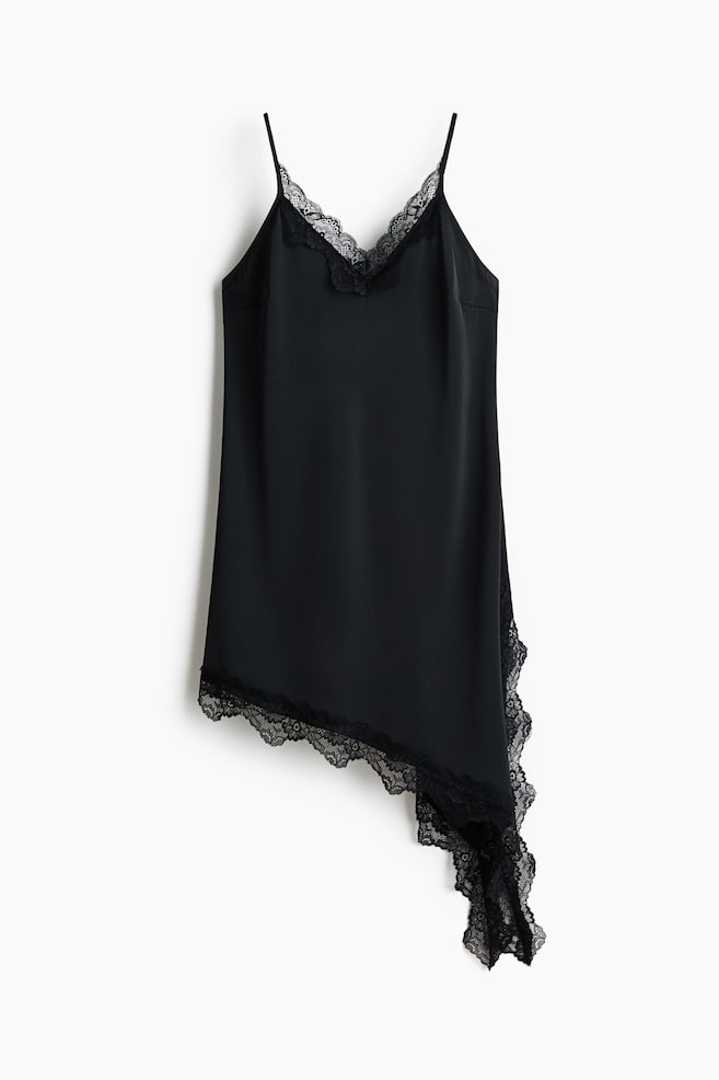 Lace-trimmed satin dress - Black/White - 1