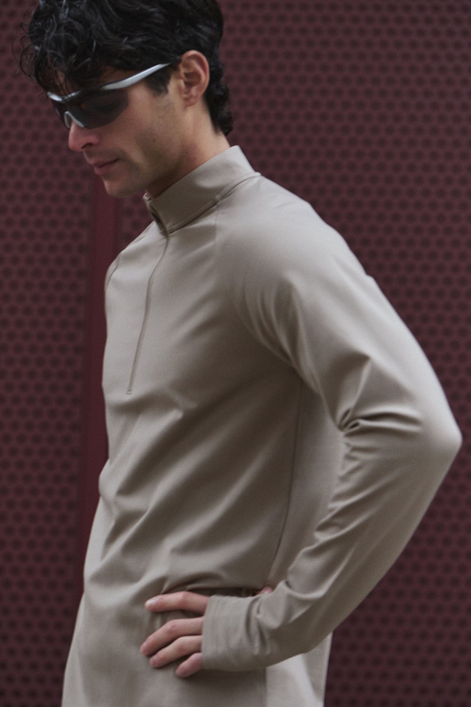 Mid-Layer Half-Zip Sports Shirt with ThermoMove™ - Dusty beige/Black/Dark brown/Gray - 2