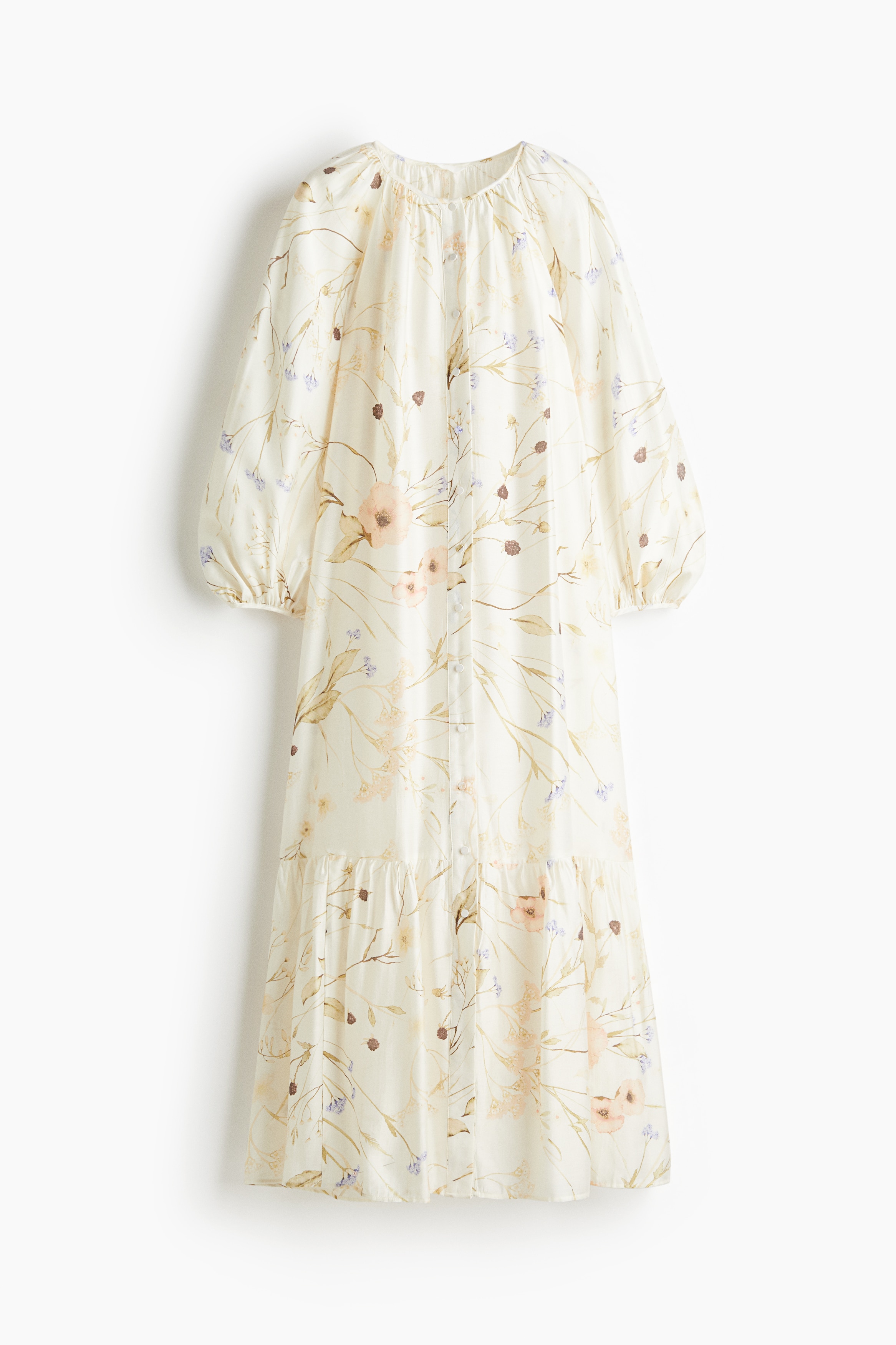 Oversized kjole med bindebælte - Hvid/Blomstret/Hvid/Vinrøde blomster/Klar grøn/Sort/Blomstret