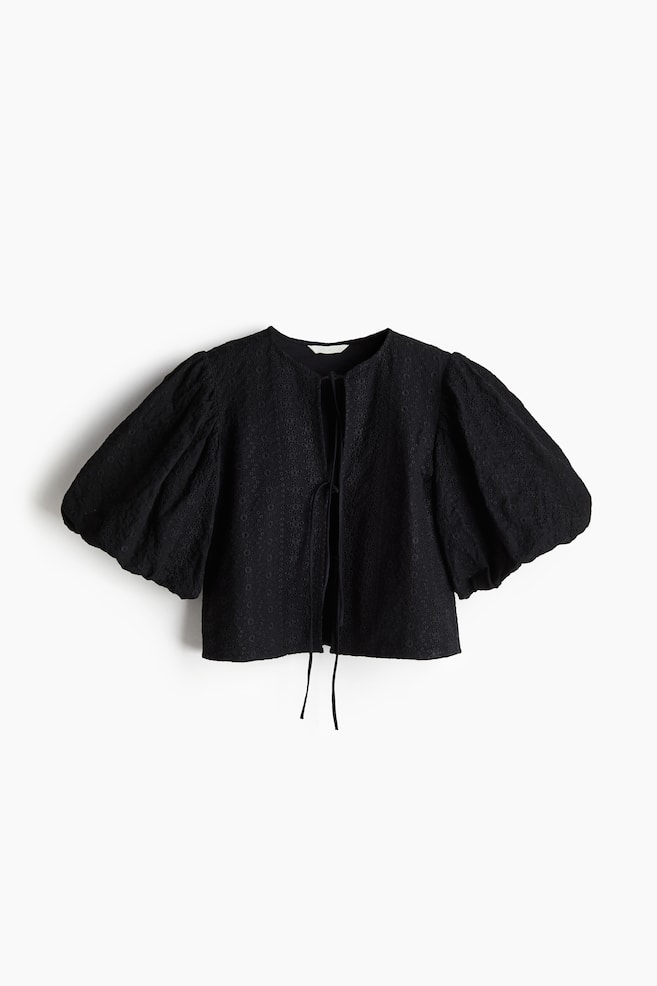 Bluse mit Broderie Anglaise - Schwarz - 1